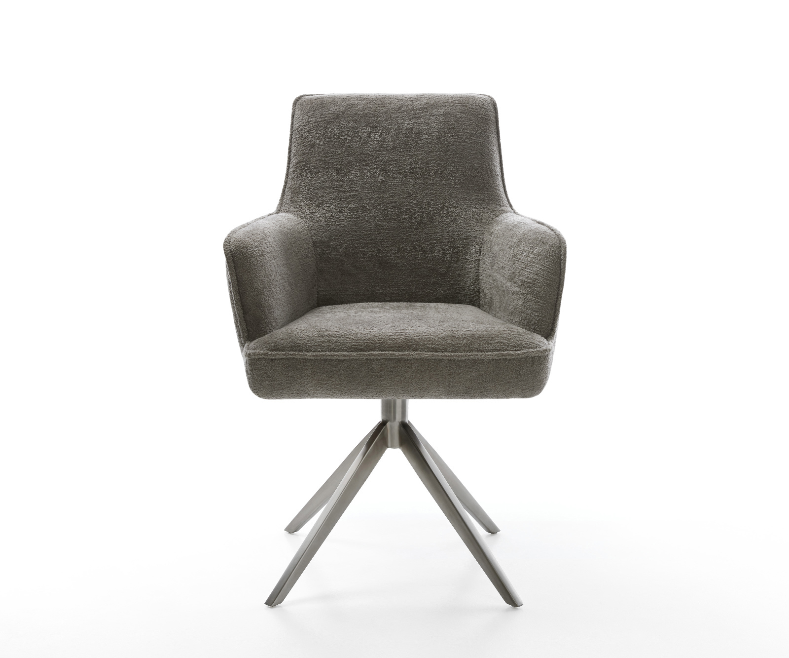 Étkezőszék Heira-Flex karfás bouclé puha sötét bézs kereszt láb széles grafit 360° forgatható hintamechanizmus zsákrugós matrac - Image 2