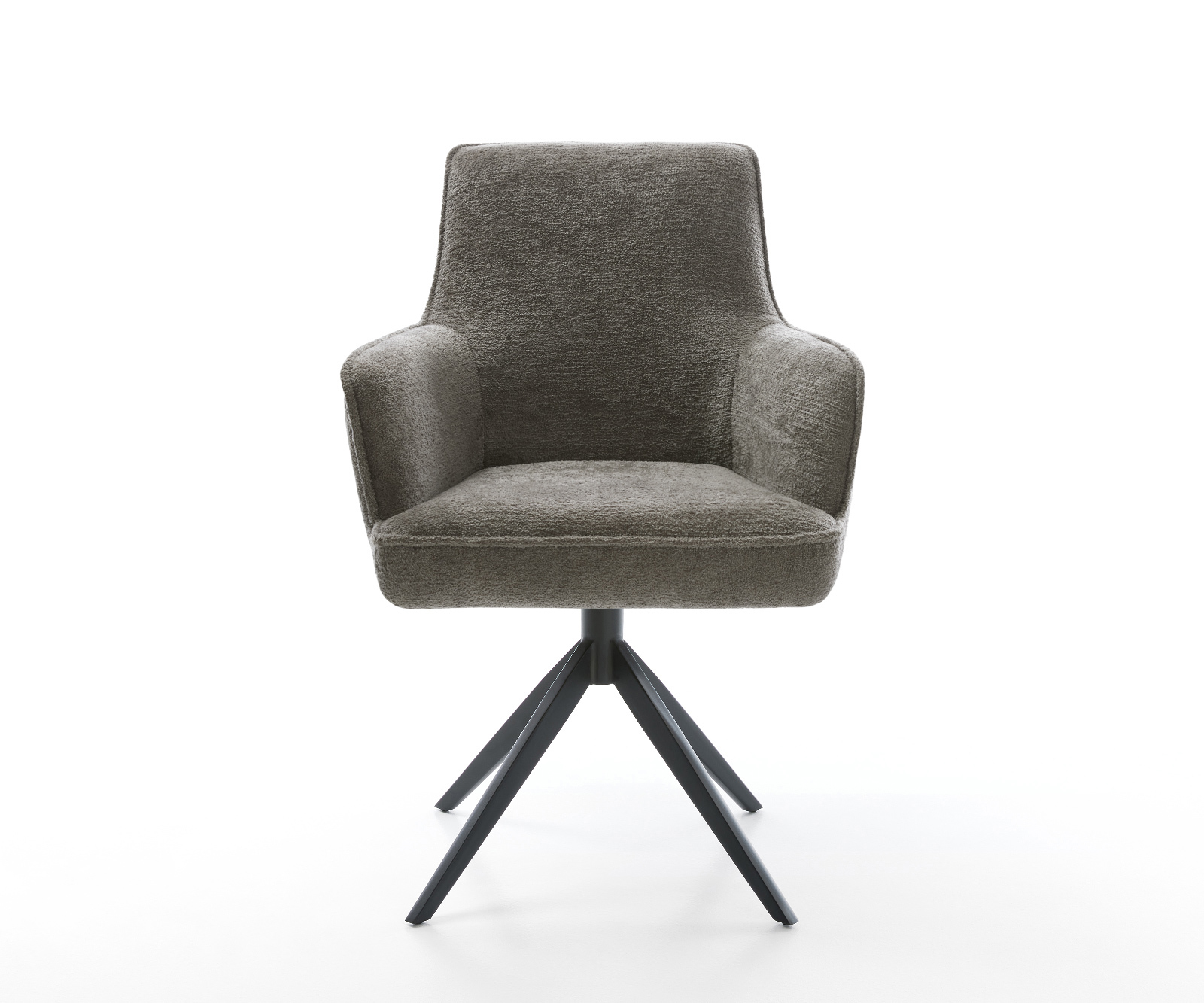 Étkezőszék Heira-Flex karfás bouclé puha sötét bézs kereszt láb széles fekete 360° forgatható billenő zsákrugós - Image 2