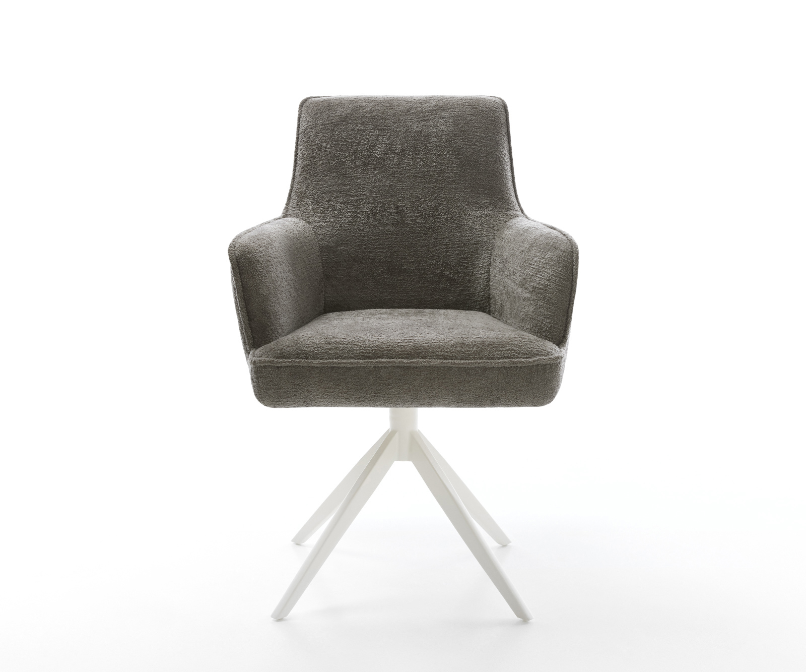 Étkezőszék Heira-Flex karfás bouclé puha sötét bézs kereszt láb széles fehér 360° forgatható billenő zsákrugós - Image 2