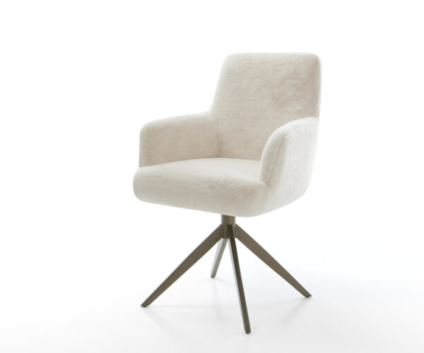 Étkezőszék Heira-Flex karfás plüss krémfehér kereszt láb széles titánszínű hatás 360° forgatható billenő zsákrugós