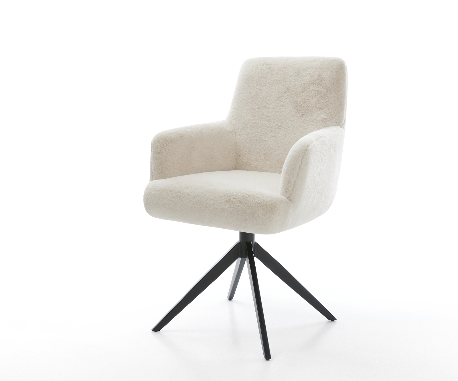 Étkezőszék Heira-Flex karfás plüss krémfehér kereszt láb széles fekete 360° forgatható billenő zsákrugós