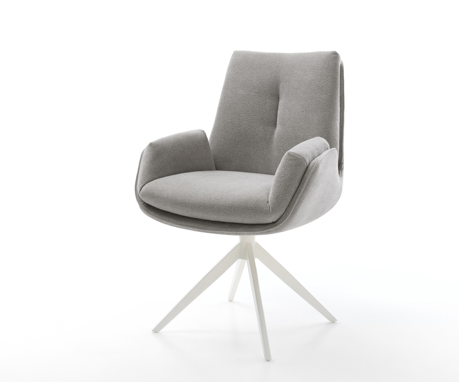 Étkezőszék Clea-Flex strukturált szövet puha szürke kereszt láb széles fehér 360° forgatható billenő funkció