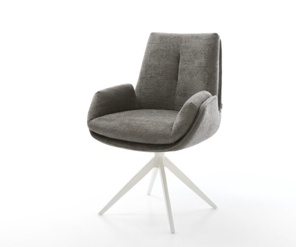 Étkezőszék Clea-Flex bouclé puha sötét bézs kereszt láb széles fehér 360° forgatható billenő funkció