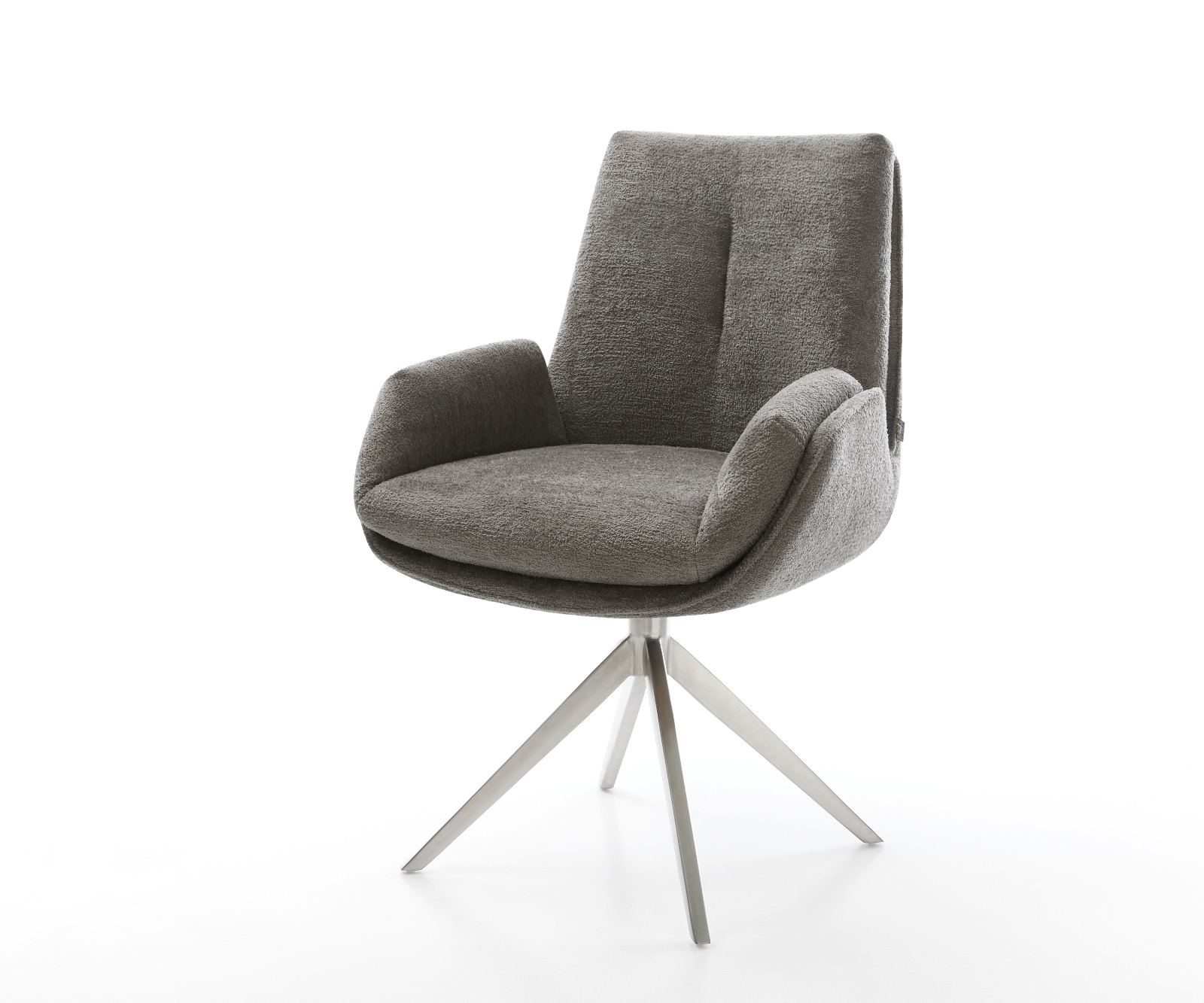 Étkezőszék Clea-Flex bouclé puha sötét bézs kereszt láb széles rozsdamentes acél 360° forgatható billenő funkció