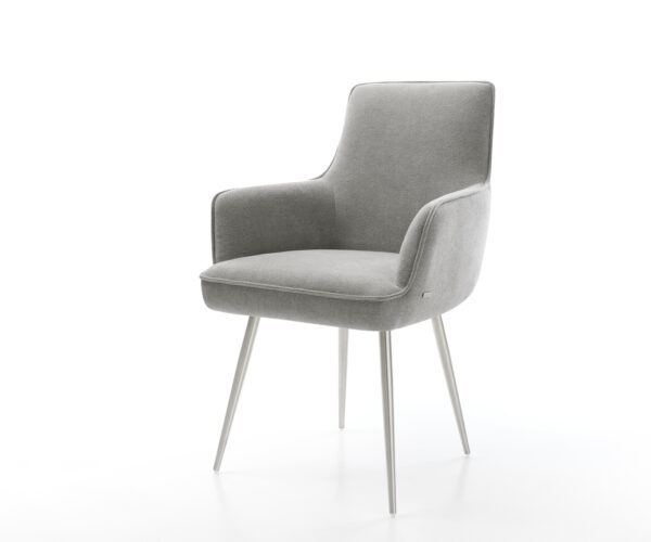 Étkezőszék Heira-Flex karfás strukturált szövet puha szürke 4 láb kúpos rozsdamentes acél zsákrugós