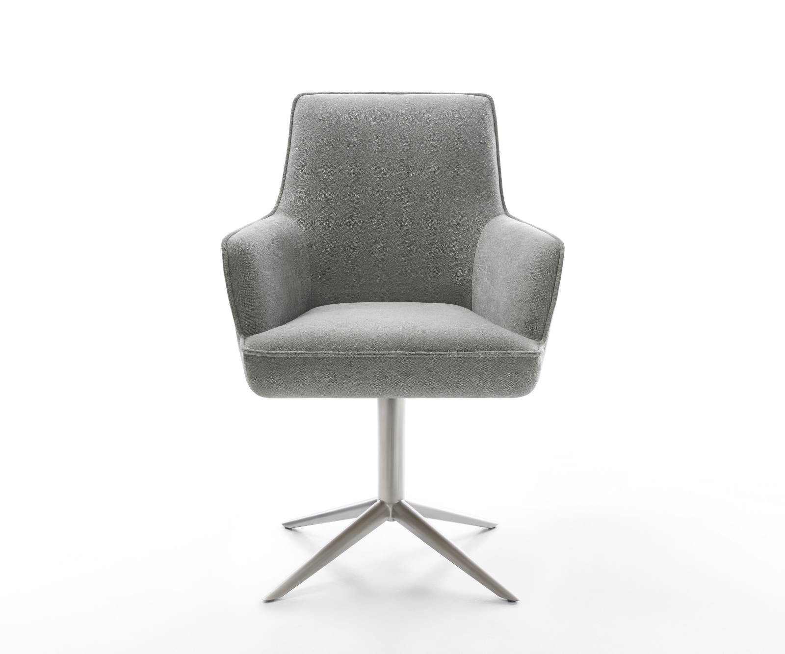 Étkezőszék Heira-Flex karfás strukturált szövet puha szürke rozsdamentes acél kereszt láb 360° forgatható hintamechanizmus zsákrugós matrac - Image 2