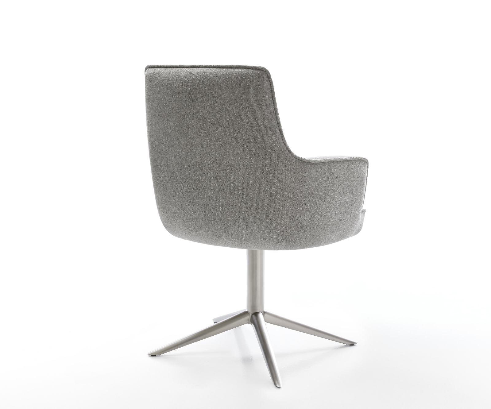 Étkezőszék Heira-Flex karfás strukturált szövet puha szürke rozsdamentes acél kereszt láb 360° forgatható hintamechanizmus zsákrugós matrac - Image 5