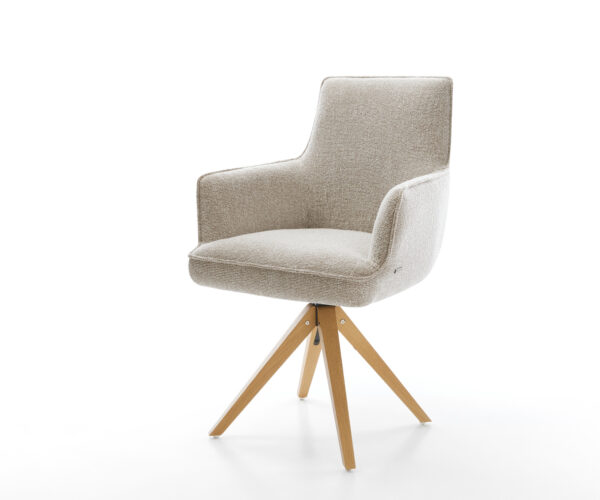 Étkezőszék Heira-Flex kárpitozott karfás szövettel puha bézs fa láb szögletes természetes 180° forgatható zsákrugós