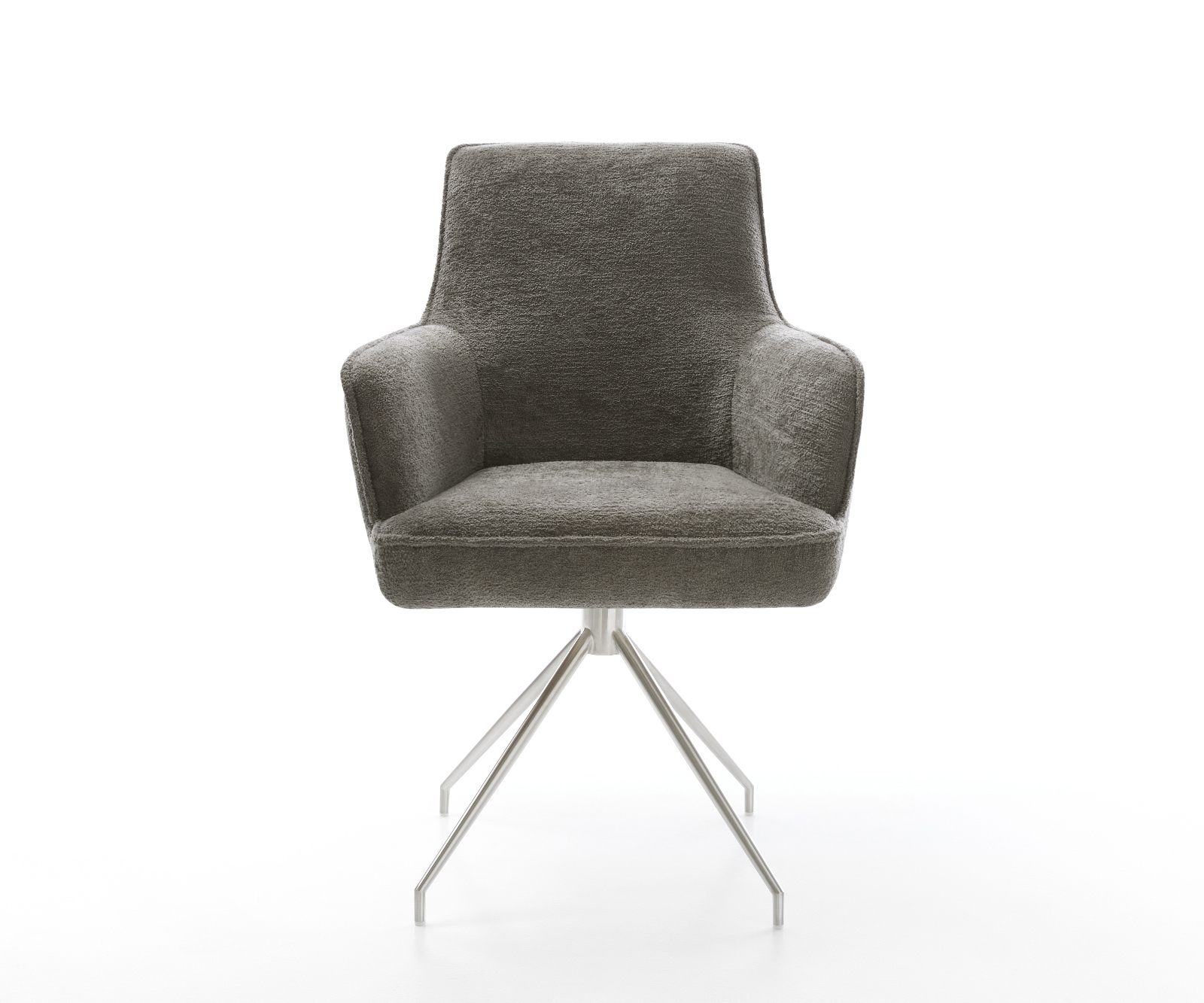 Étkezőszék Heira-Flex karfás bouclé puha sötét bézs kereszt láb kúpos rozsdamentes acél zsákrugós - Image 2