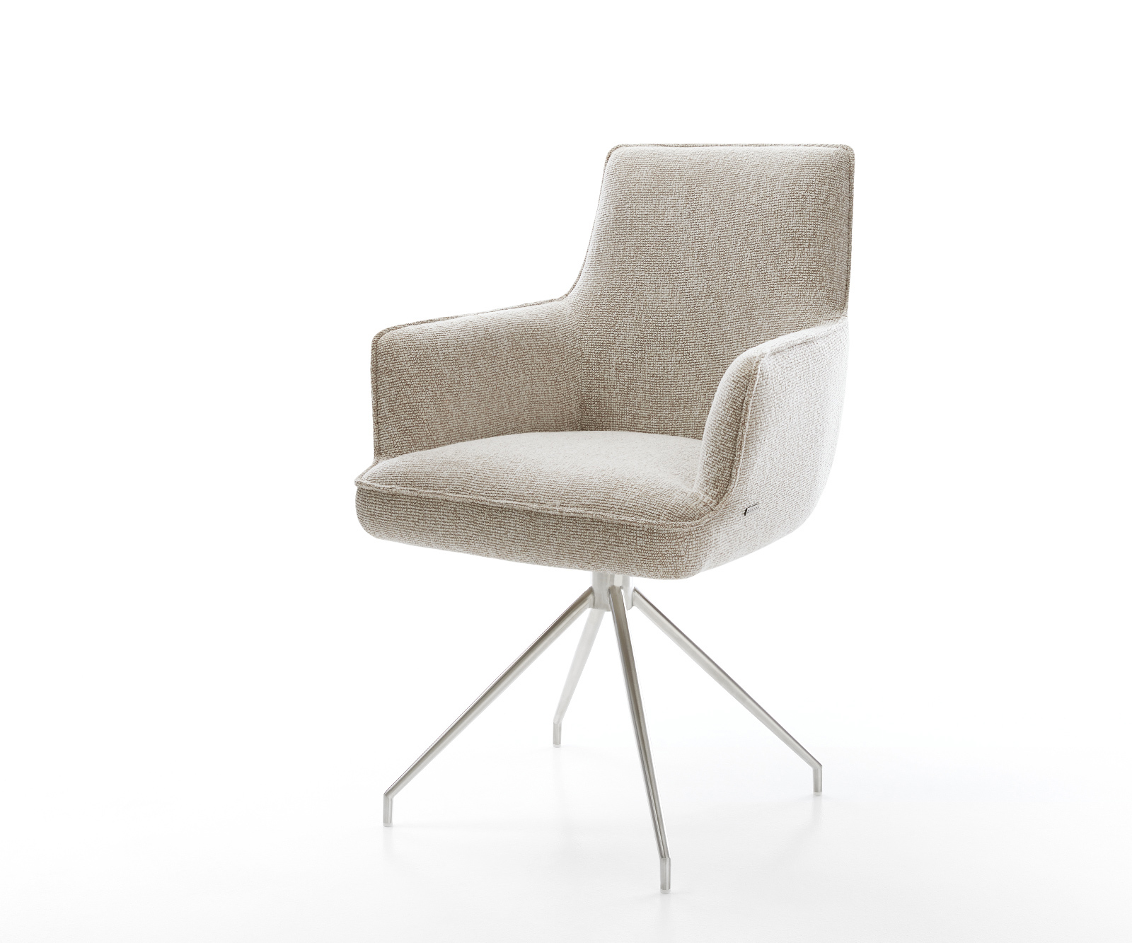 Étkezőszék Heira-Flex karfás szövettel puha bézs kereszt láb kúpos rozsdamentes acél zsákrugós matrac