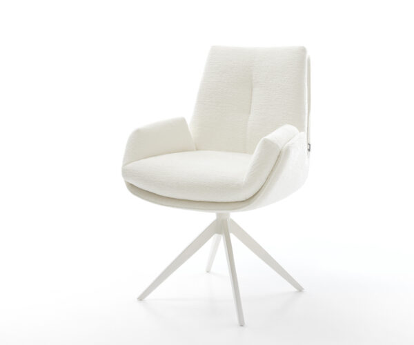 Étkezőszék Clea-Flex bouclé puha bézs kereszt láb széles fehér 360° forgatható billenő funkció