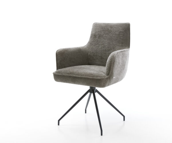 Étkezőszék Heira-Flex karfás bouclé puha sötét bézs kereszt láb kúpos fekete zsákrugós