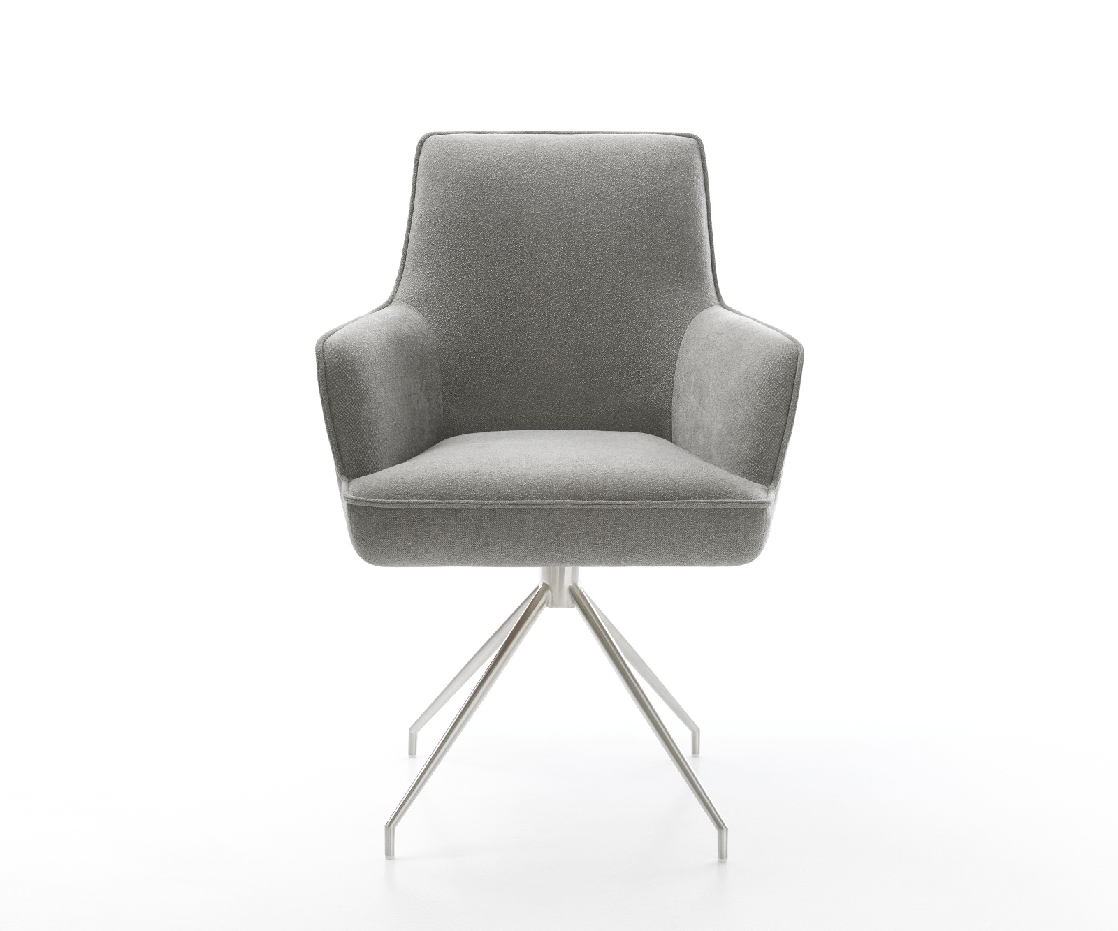 Étkezőszék Heira-Flex karfás strukturált szövet puha szürke kúpos rozsdamentes acél kereszt láb zsákrugós - Image 2