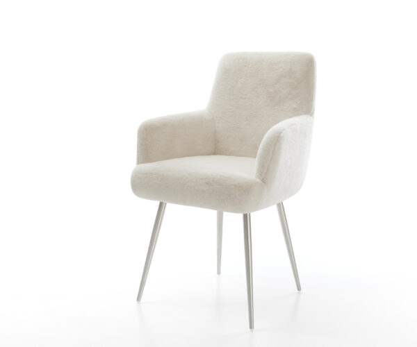 Étkezőszék Heira-Flex karfás plüss krémfehér 4 lábas kúpos rozsdamentes acél zsákrugós