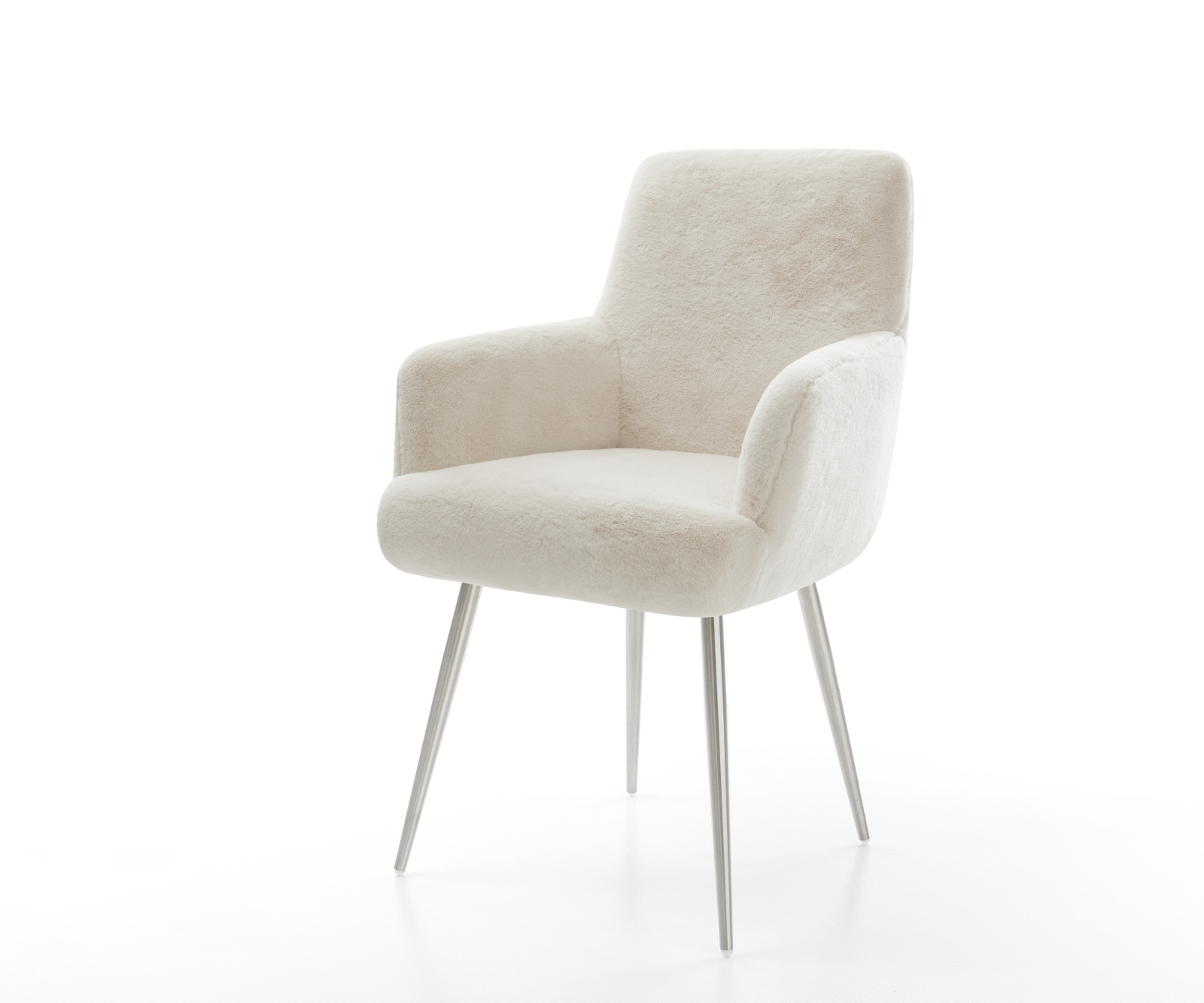 Étkezőszék Heira-Flex karfás plüss krémfehér 4 lábas kúpos rozsdamentes acél zsákrugós