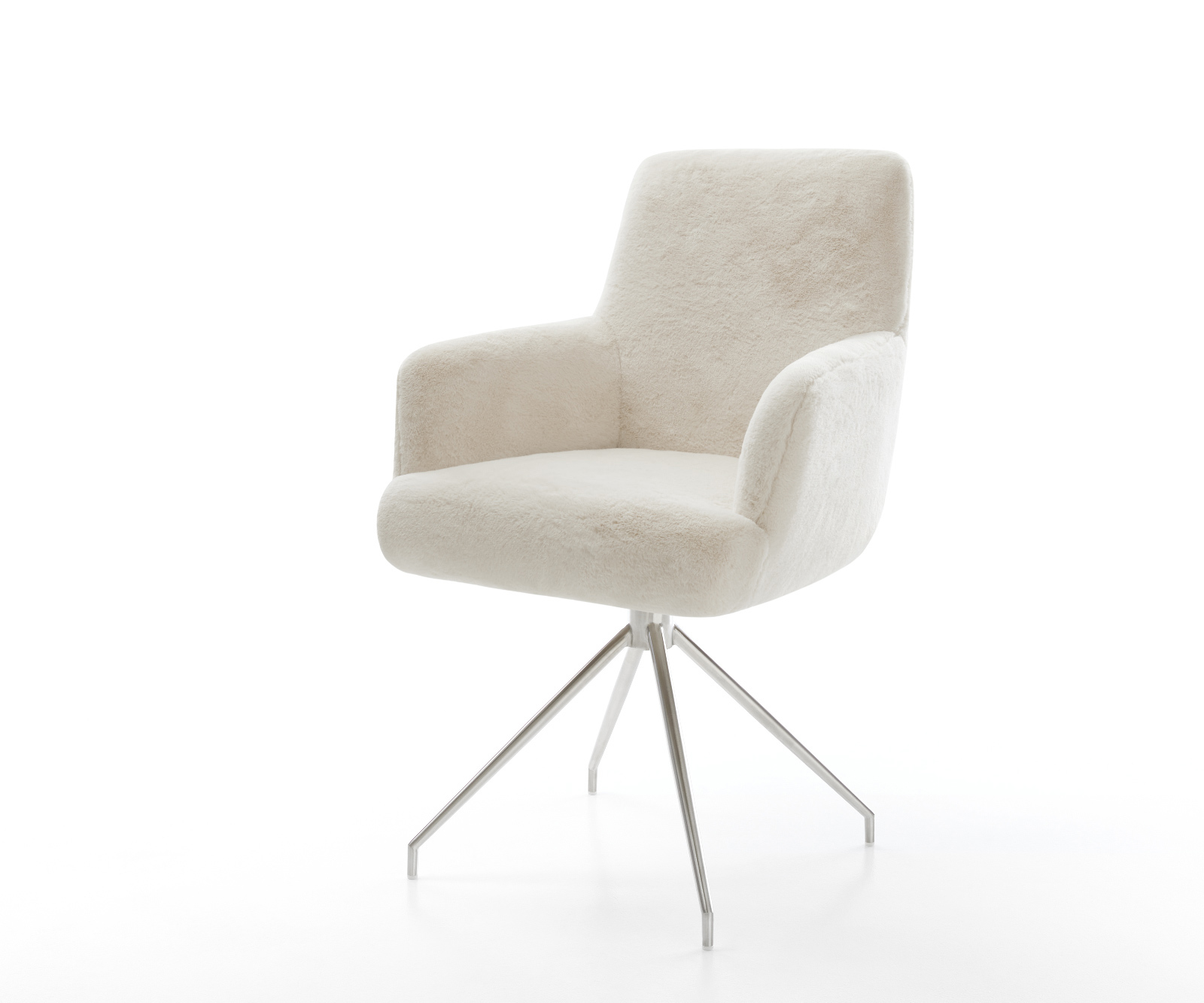 Étkezőszék Heira-Flex karfás plüss krémfehér kereszt láb kúpos rozsdamentes acél zsákrugós