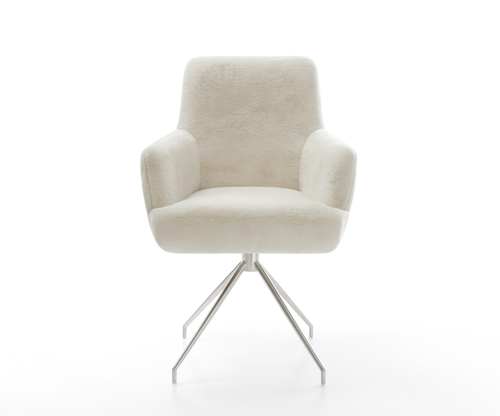 Étkezőszék Heira-Flex karfás plüss krémfehér kereszt láb kúpos rozsdamentes acél zsákrugós - Image 2