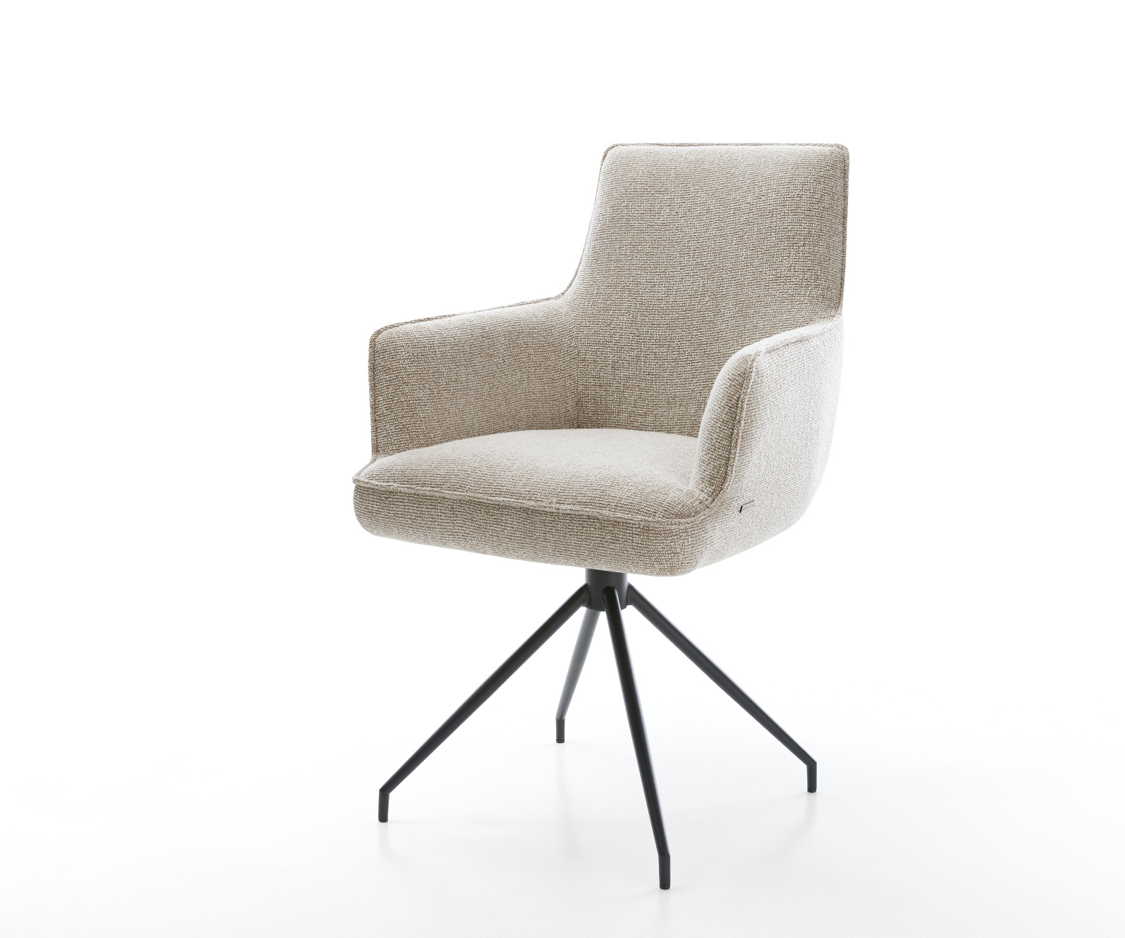 Étkezőszék Heira-Flex kárpitozott karfás szövetszövet puha bézs kereszt láb kúpos fekete zsákrugós