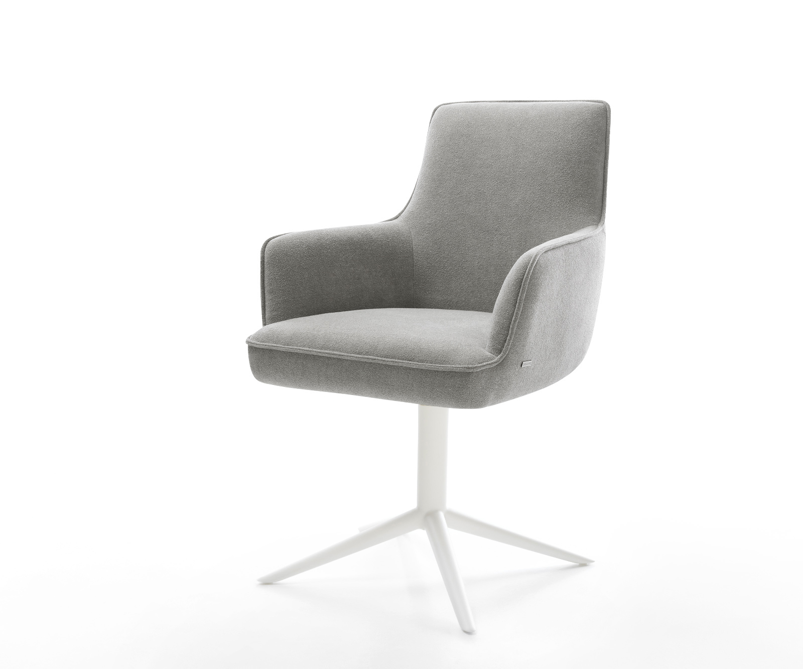 Étkezőszék Heira-Flex kárpitozott karfás strukturált szövet puha szürke fehér kereszt láb 360° forgatható billenő zsákrugó