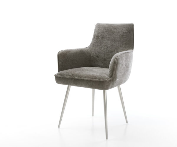 Étkezőszék Heira-Flex karfás bouclé puha sötét bézs 4 lábas kúpos rozsdamentes acél zsákrugós