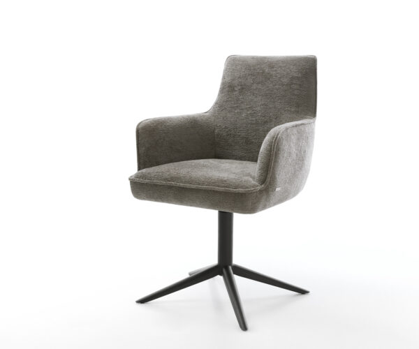 Étkezőszék Heira-Flex karfás bouclé puha sötét bézs kereszt láb fekete 360° forgatható billenő funkció zsákrugó