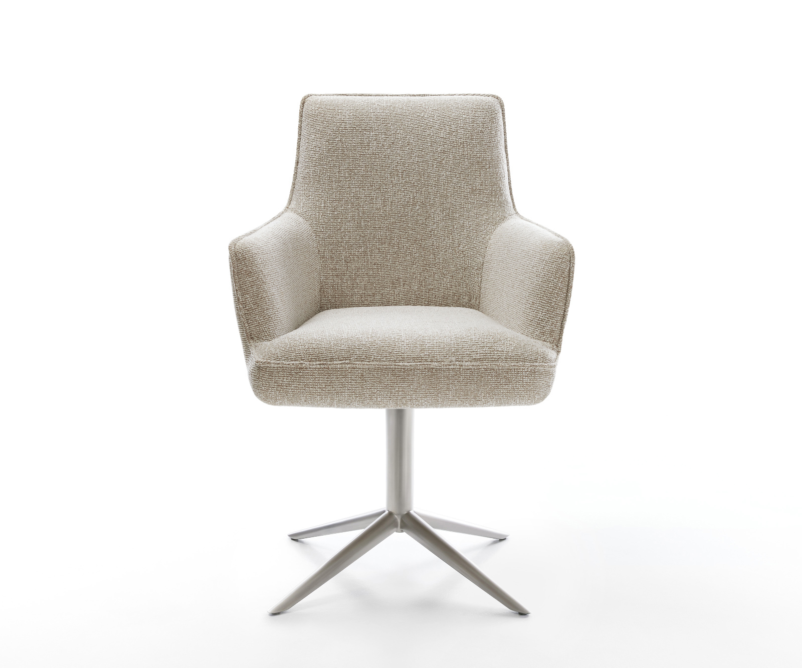 Étkezőszék Heira-Flex karfás szövetszövet puha bézs rozsdamentes acél kereszt láb 360° forgatható billenő zsákrugós matrac - Image 2