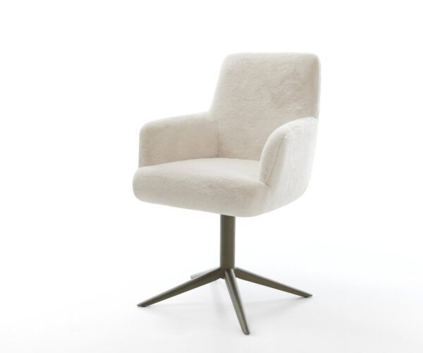 Étkezőszék Heira-Flex karfás plüss krémfehér kereszt láb titán színű 360° forgatható billenő zsákrugós