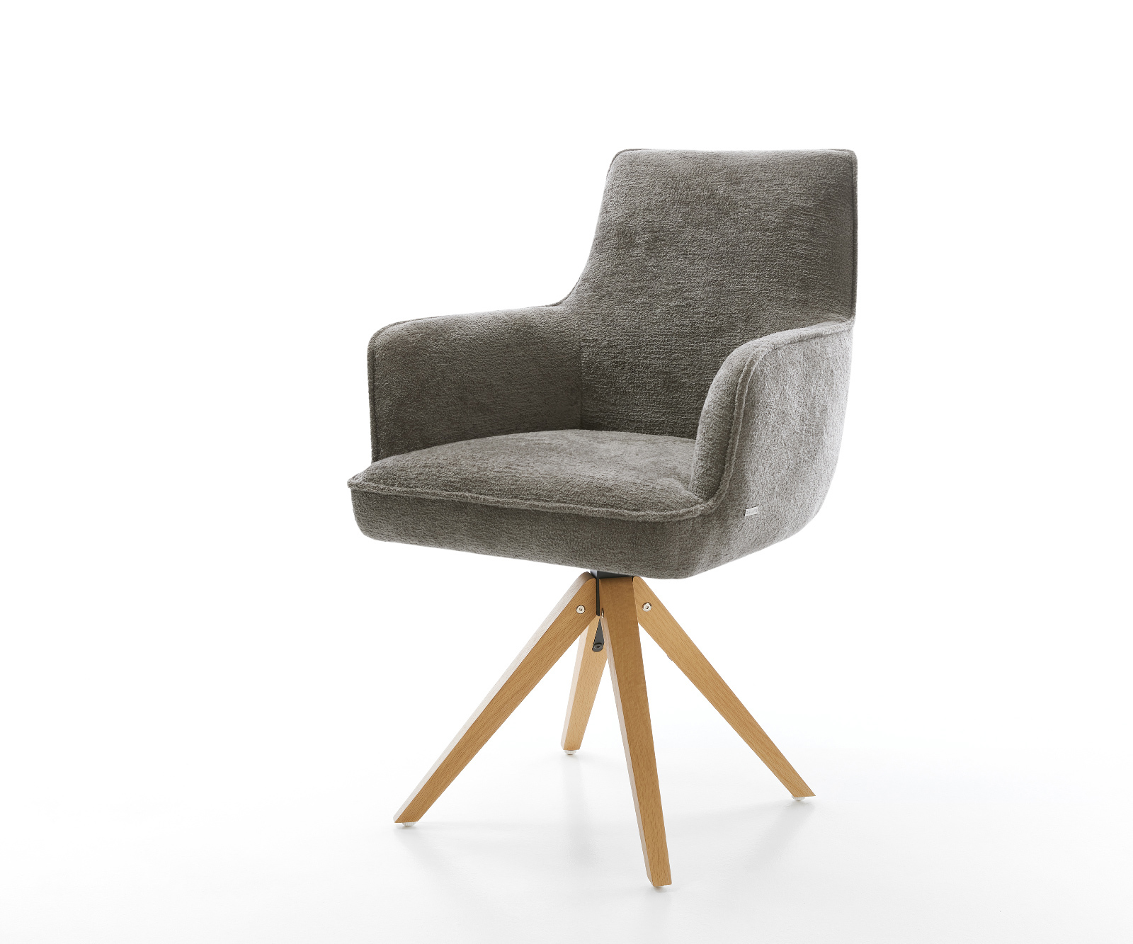 Étkezőszék Heira-Flex karfás bouclé puha sötét bézs fa láb szögletes természetes 180° forgatható zsákrugós