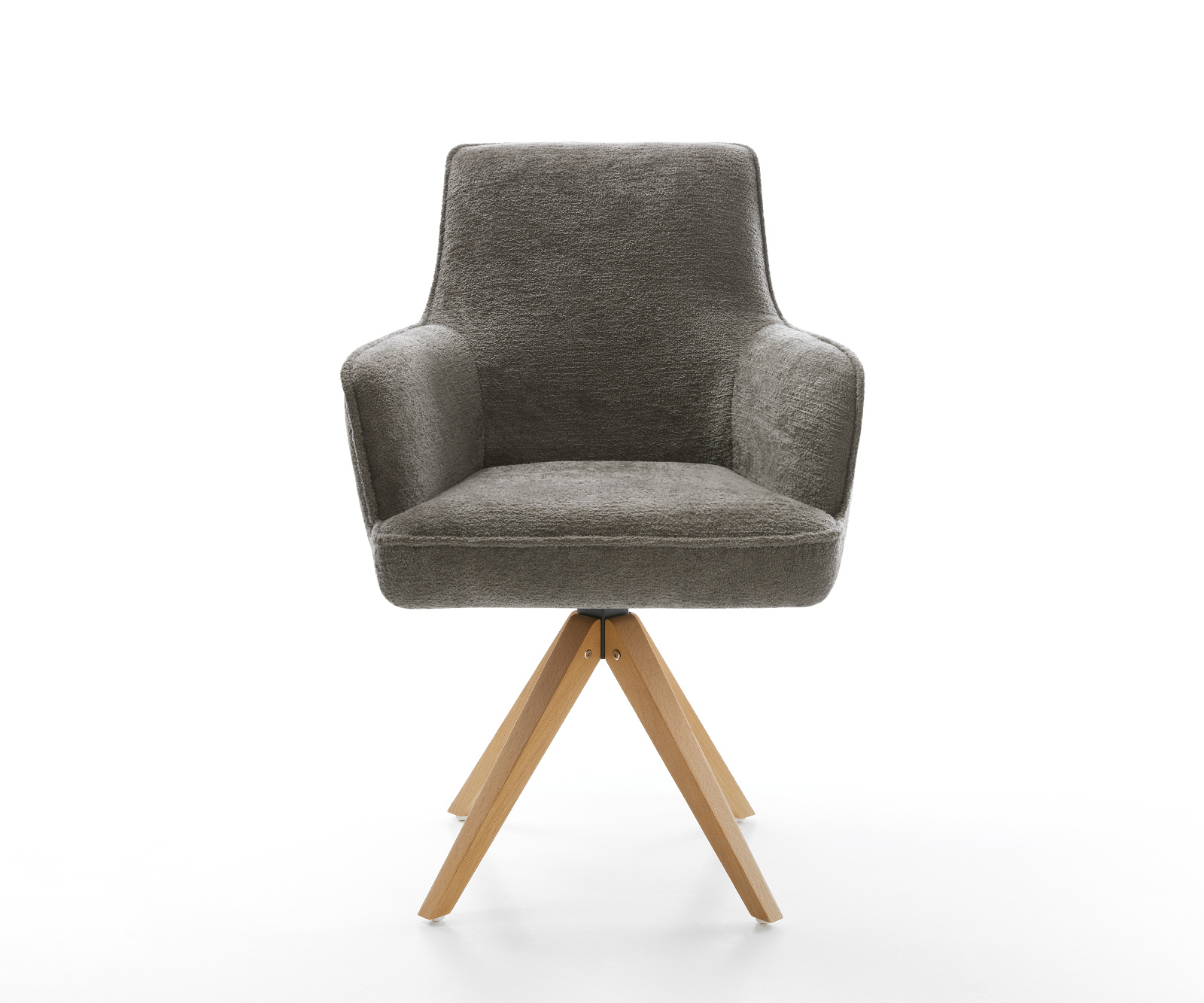 Étkezőszék Heira-Flex karfás bouclé puha sötét bézs fa láb szögletes természetes 180° forgatható zsákrugós - Image 2