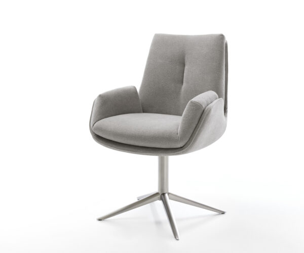 Étkezőszék Clea-Flex strukturált szövet puha szürke rozsdamentes acél kereszt láb 360° forgatható billenő funkció