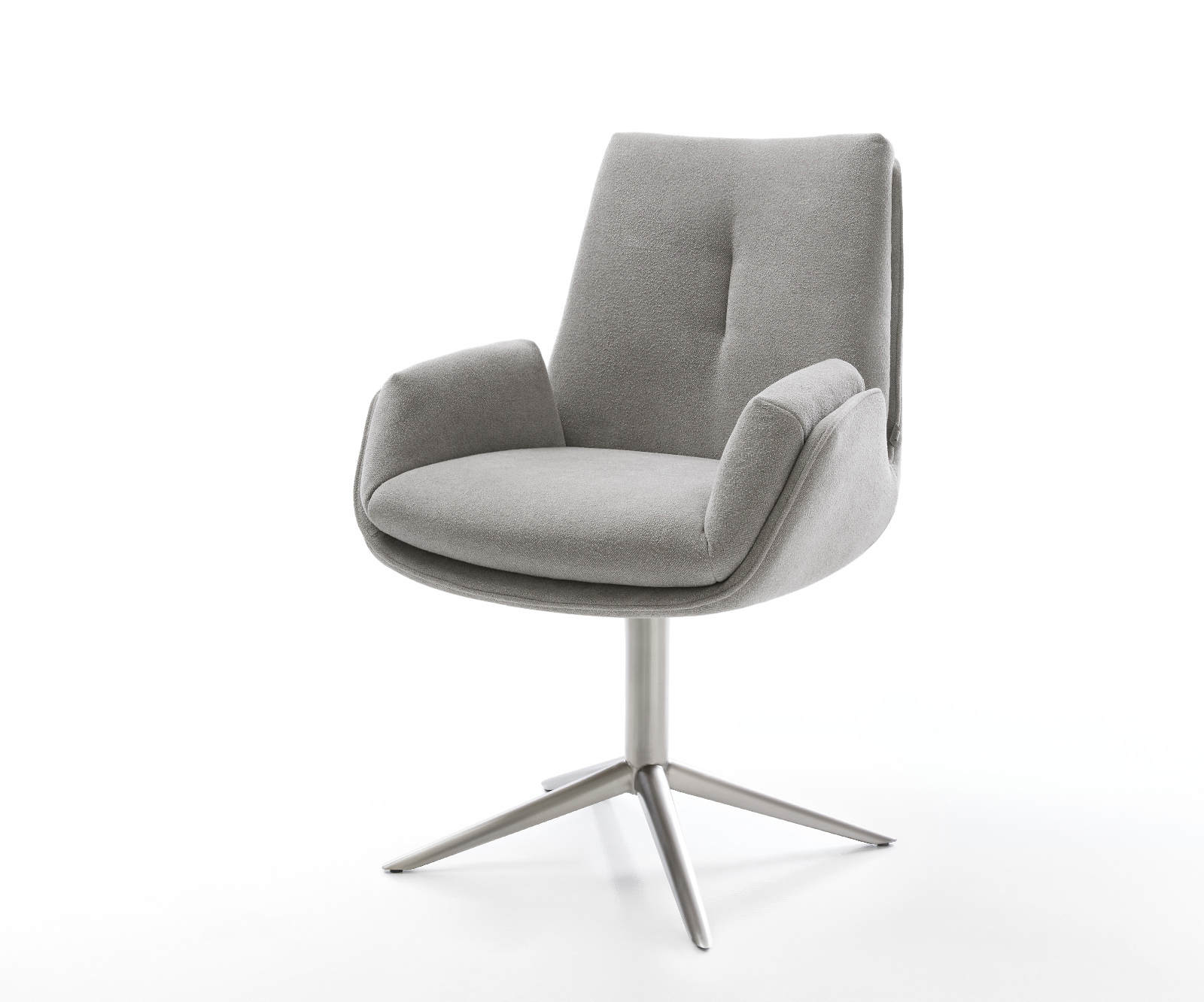 Étkezőszék Clea-Flex strukturált szövet puha szürke rozsdamentes acél kereszt láb 360° forgatható billenő funkció