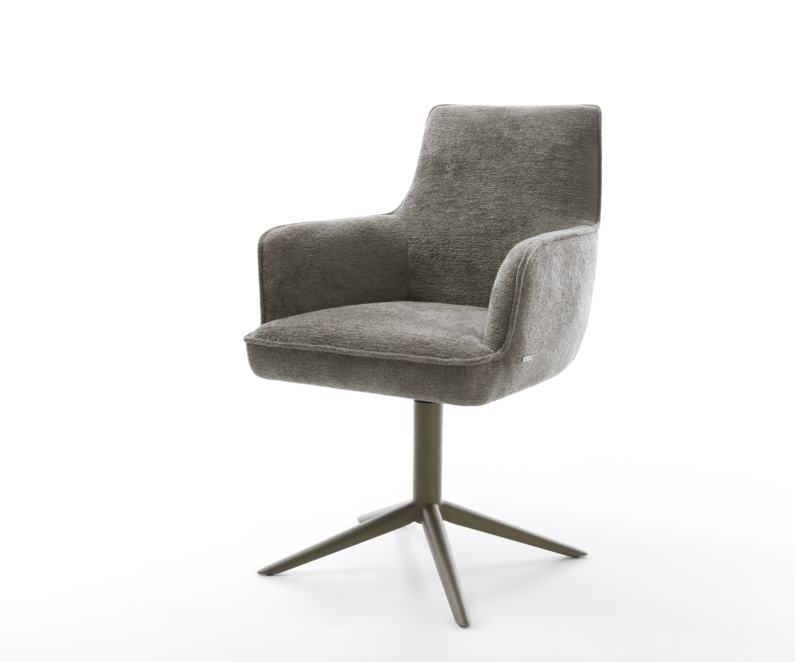 Étkezőszék Heira-Flex karfás bouclé puha sötét bézs kereszt láb titán színű 360° forgatható billenő zsákrugós