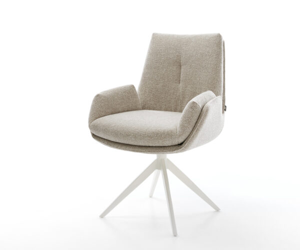 Étkezőszék Clea-Flex szövött szövet puha bézs kereszt láb széles fehér 360° forgatható billenő