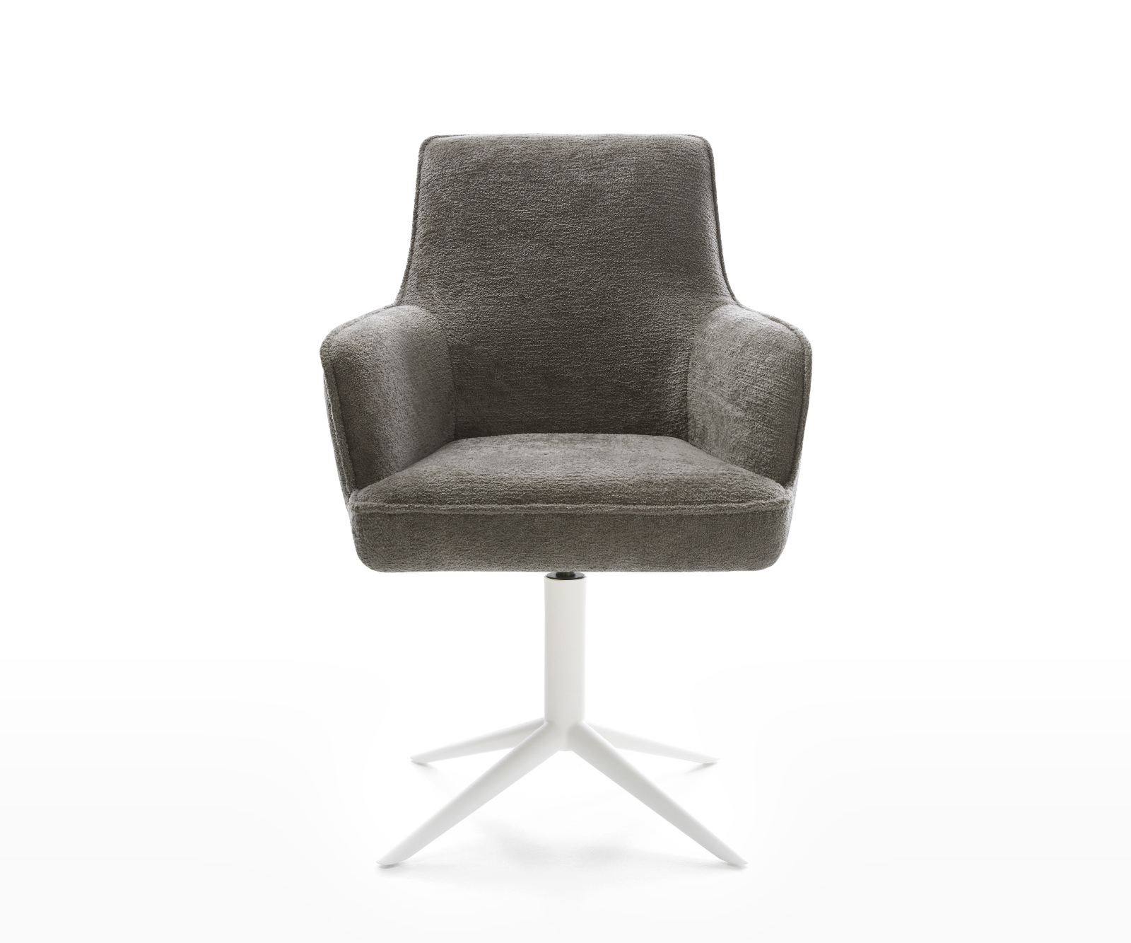 Étkezőszék Heira-Flex karfás bouclé puha sötét bézs fehér kereszt láb 360° forgatható billenő zsákrugós - Image 2