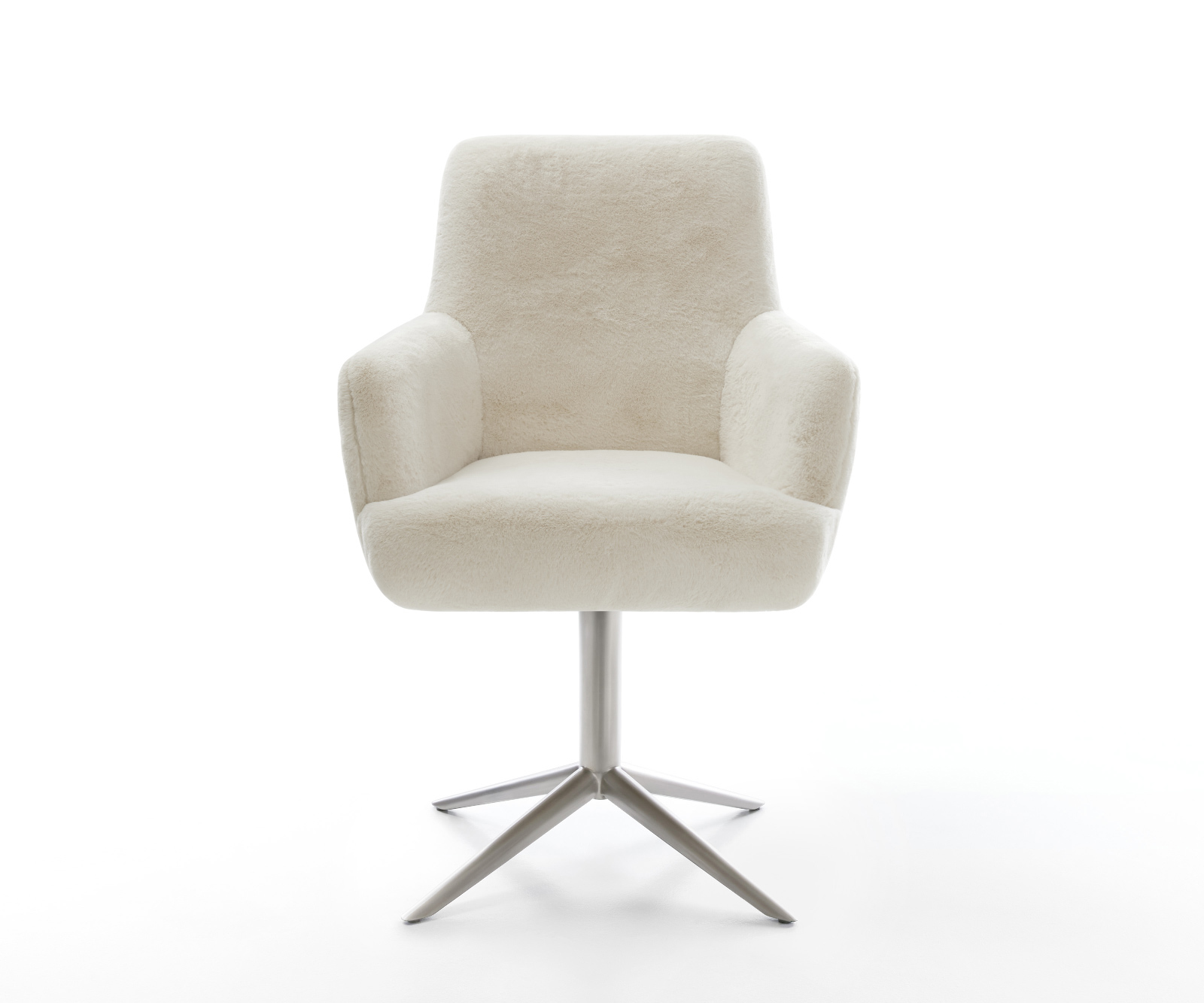 Étkezőszék Heira-Flex karfás plüss krémfehér kereszt láb rozsdamentes acél 360° forgatható billenő zsákrugós - Image 2