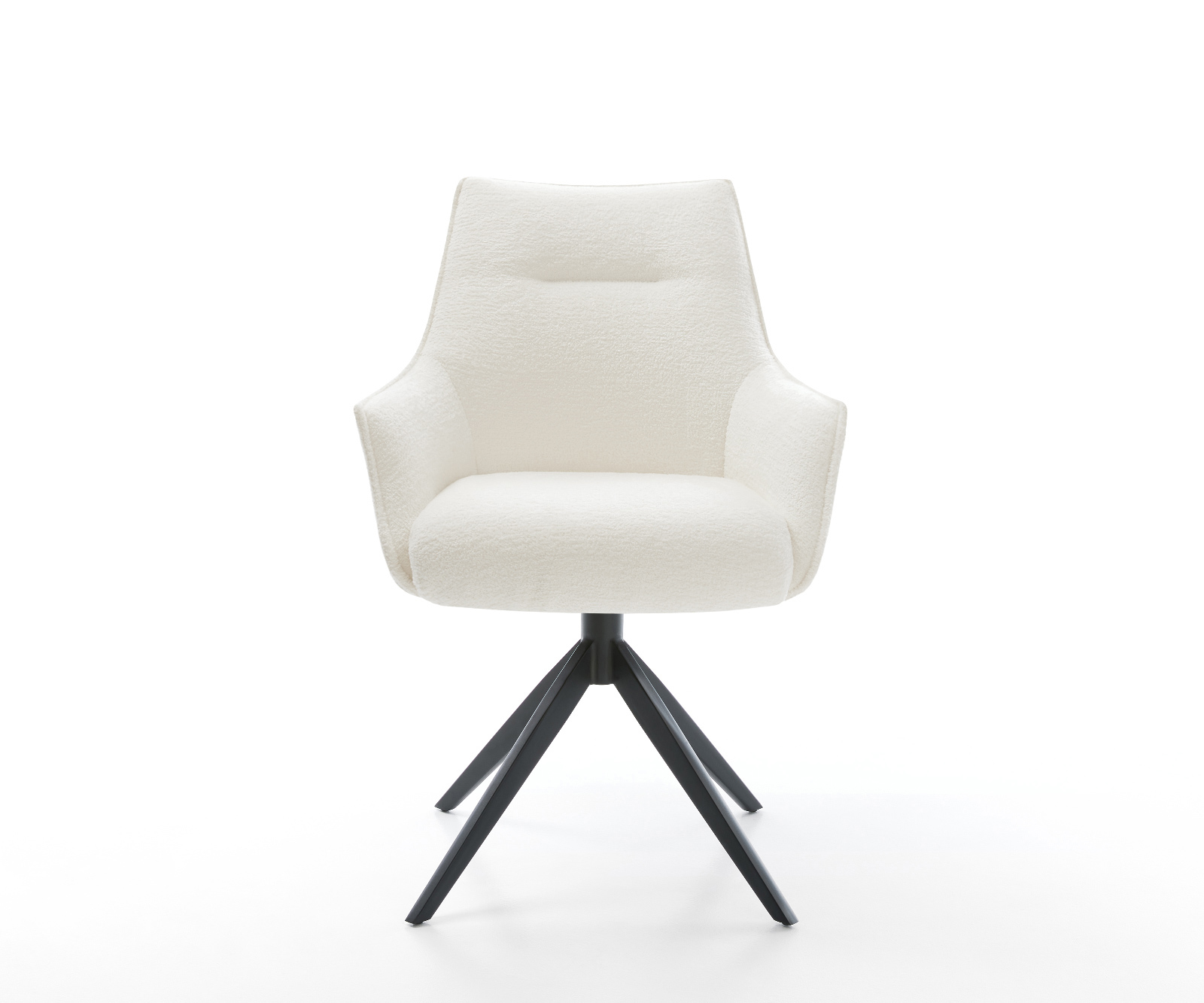 Étkezőszék Alja-Flex karfás bouclé puha bézs kereszt láb széles fekete 360° forgatható billenő zsákrugós matrac - Image 2