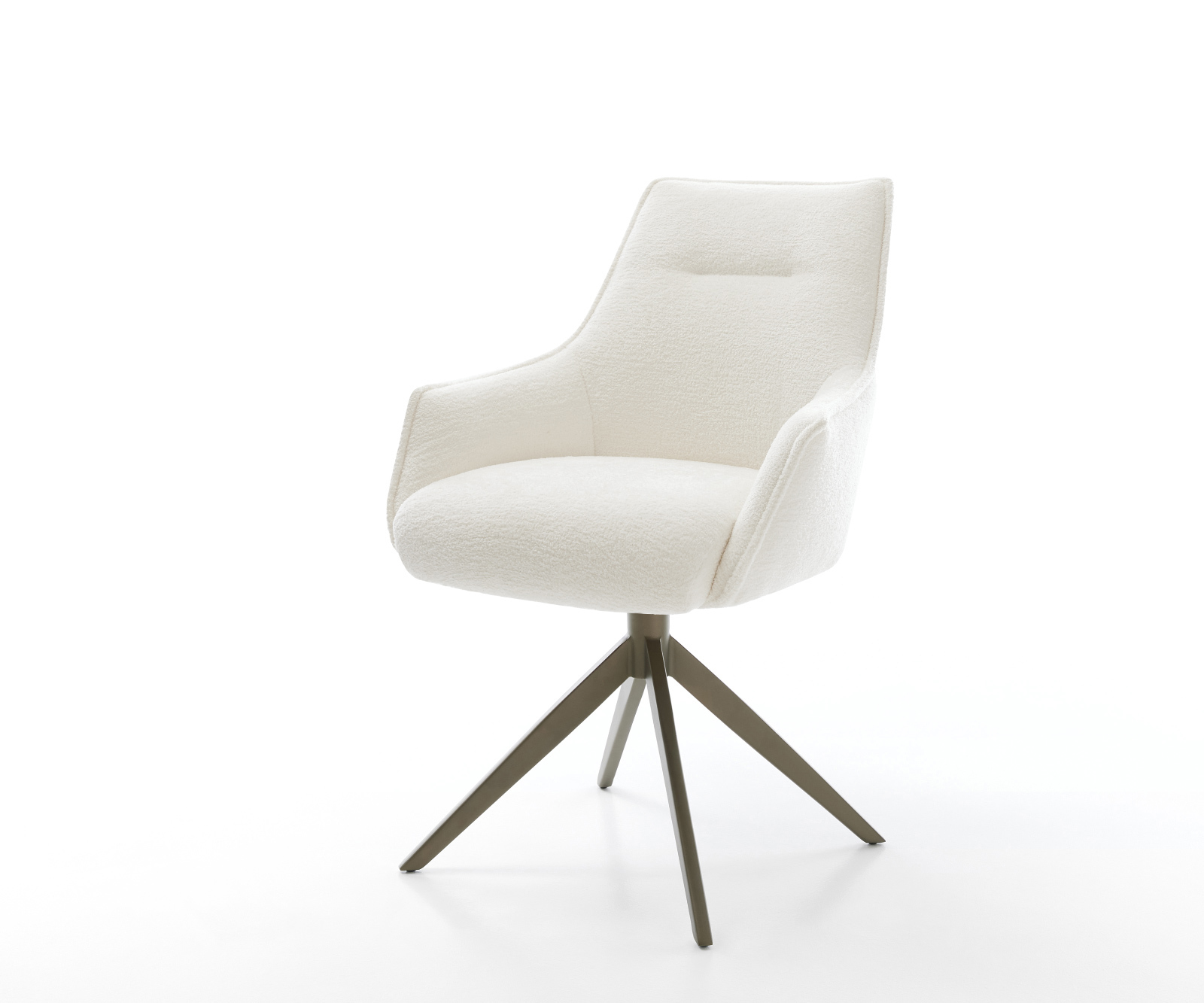 Étkezőszék Alja-Flex karfás bouclé puha bézs kereszt láb széles titán színű 360° forgatható billenő zsákrugós matrac