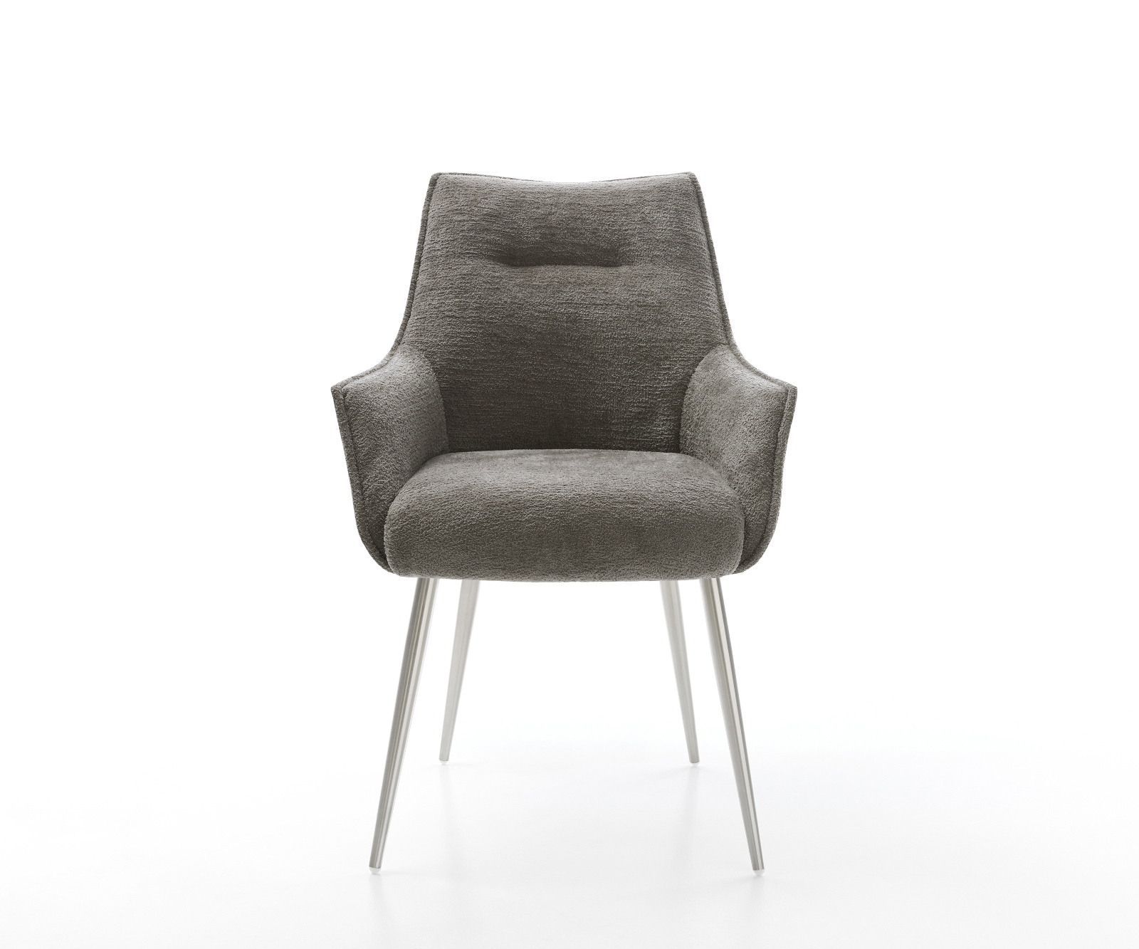 Étkezőszék Alja-Flex karfás bouclé puha sötét bézs 4 lábas kúpos rozsdamentes acél zsákrugós - Image 2