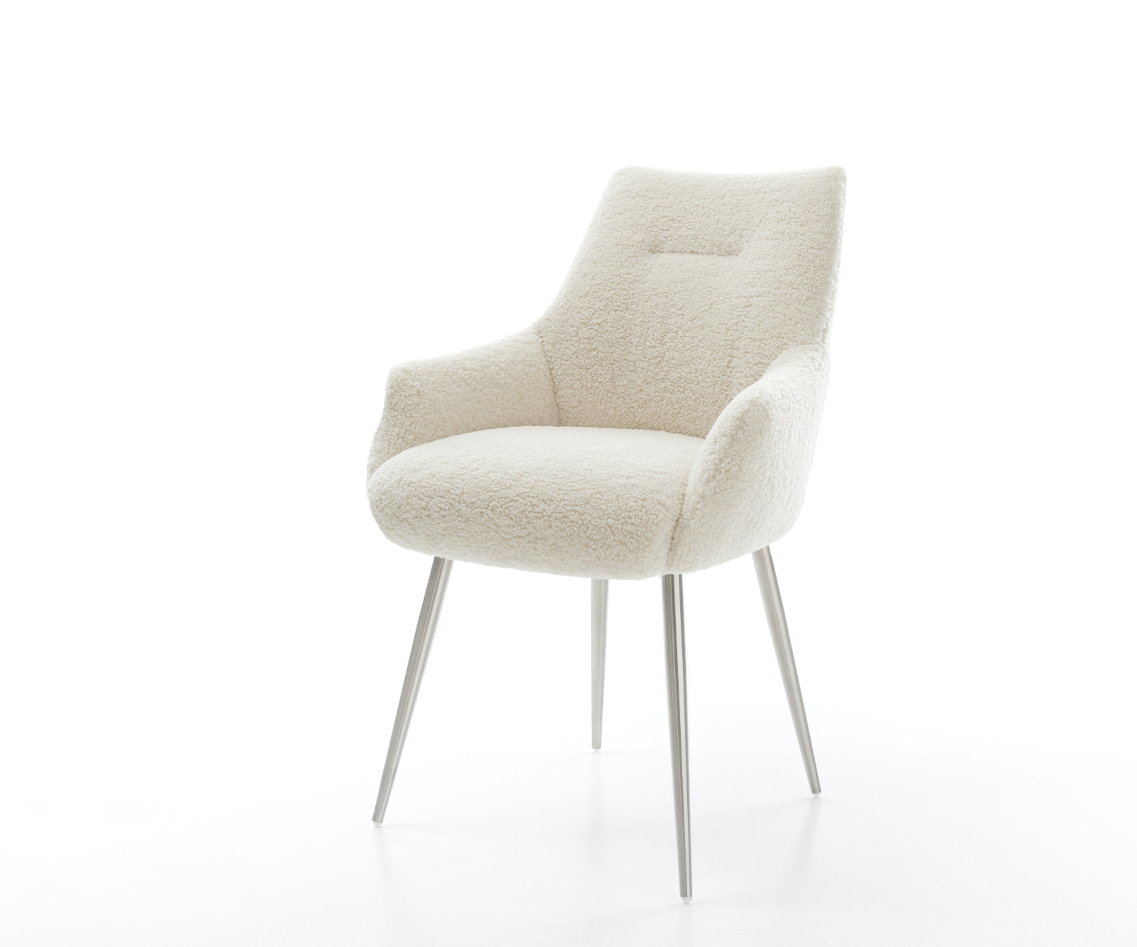 Étkezőszék Alja-Flex karfás teddy szövet bézs 4 láb kúpos rozsdamentes acél zsákrugós