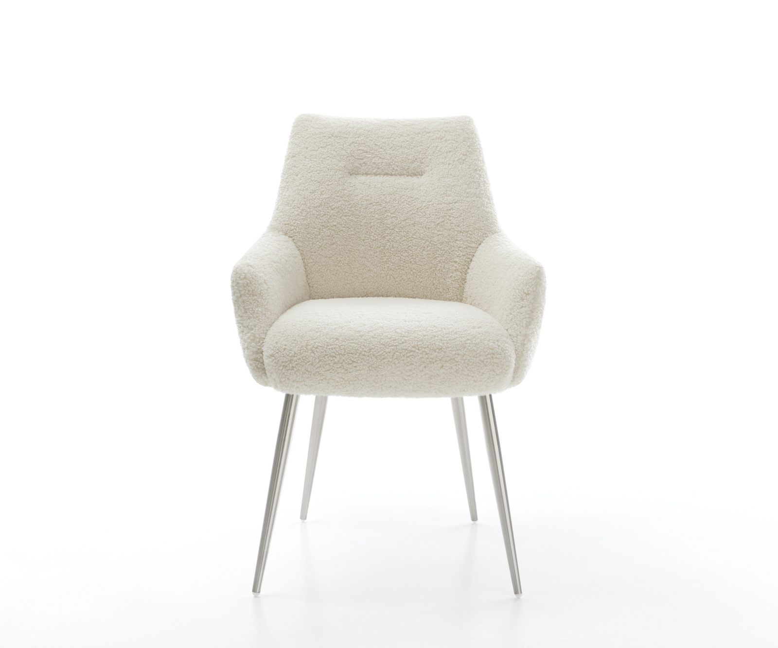 Étkezőszék Alja-Flex karfás teddy szövet bézs 4 láb kúpos rozsdamentes acél zsákrugós - Image 2