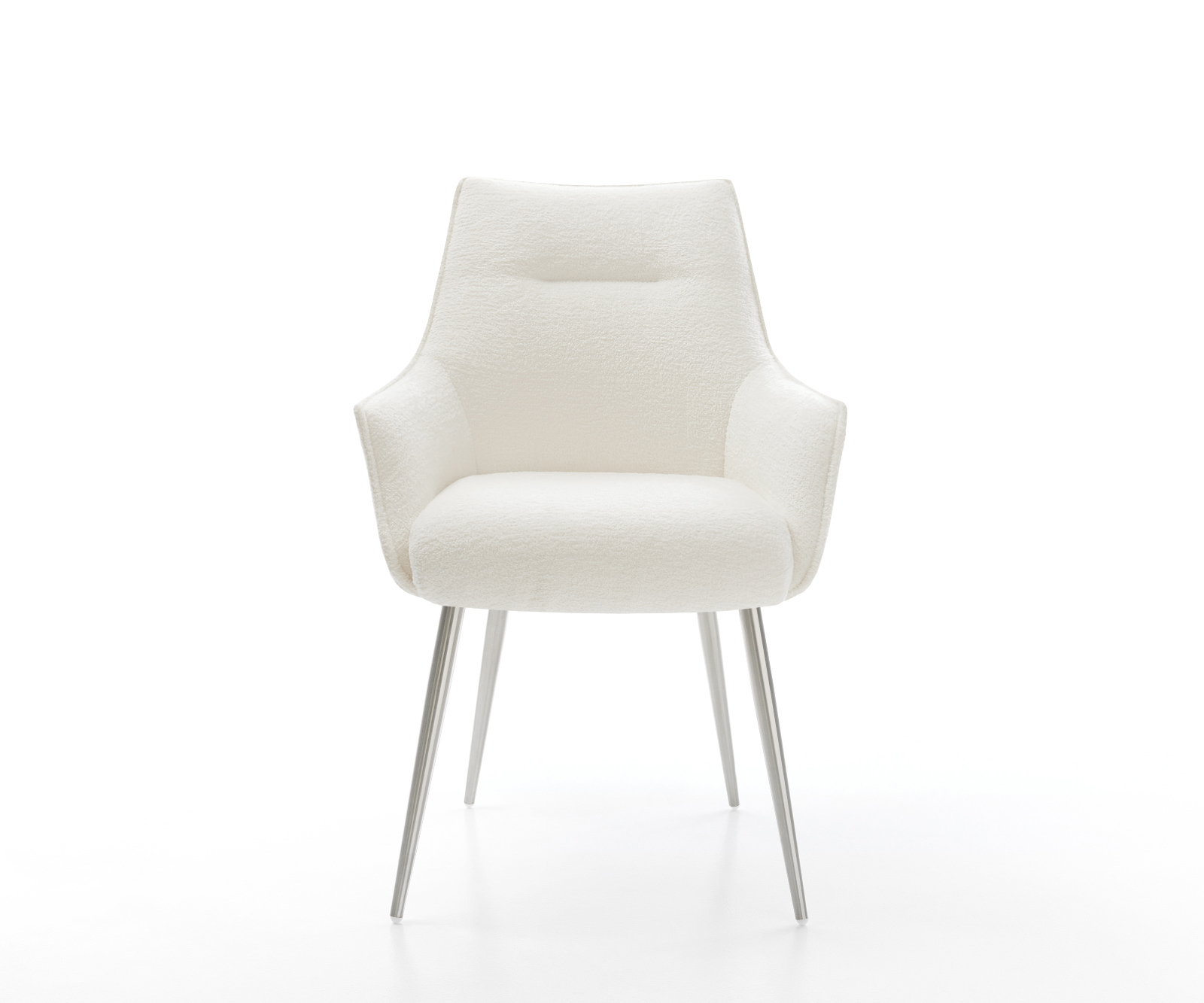 Étkezőszék Alja-Flex karfás bouclé puha bézs 4 lábas kúpos rozsdamentes acél zsákrugós - Image 2