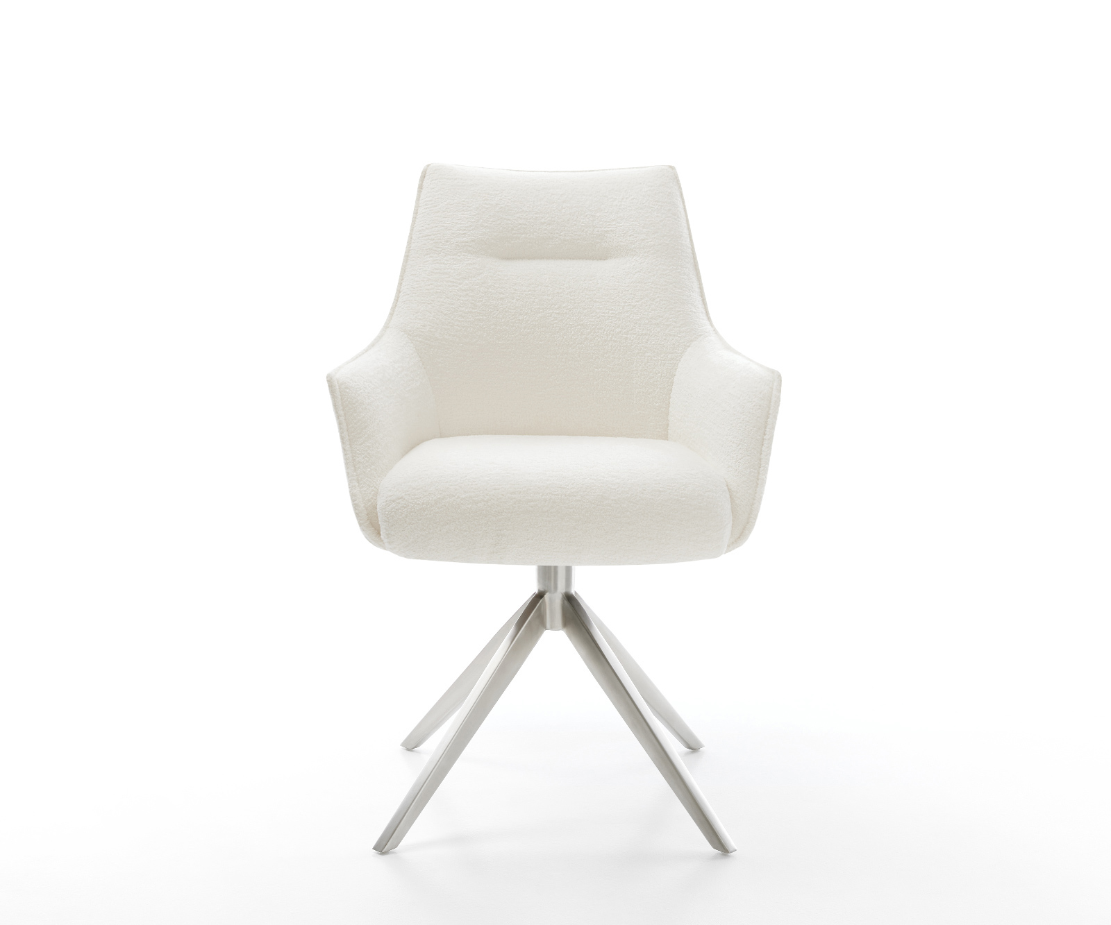 Étkezőszék Alja-Flex karfás bouclé puha bézs kereszt láb széles rozsdamentes acél 360° forgatható billenő zsákrugós matrac - Image 2