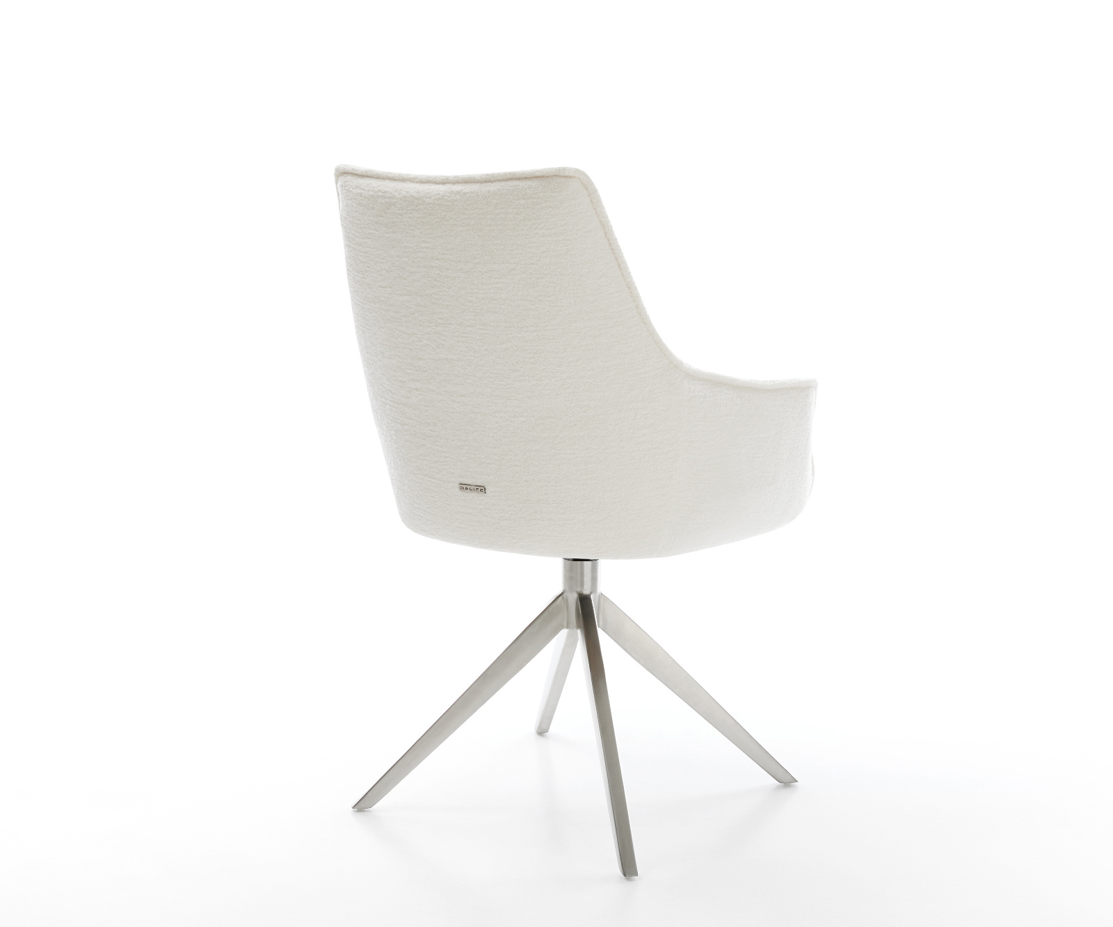 Étkezőszék Alja-Flex karfás bouclé puha bézs kereszt láb széles rozsdamentes acél 360° forgatható billenő zsákrugós matrac - Image 5