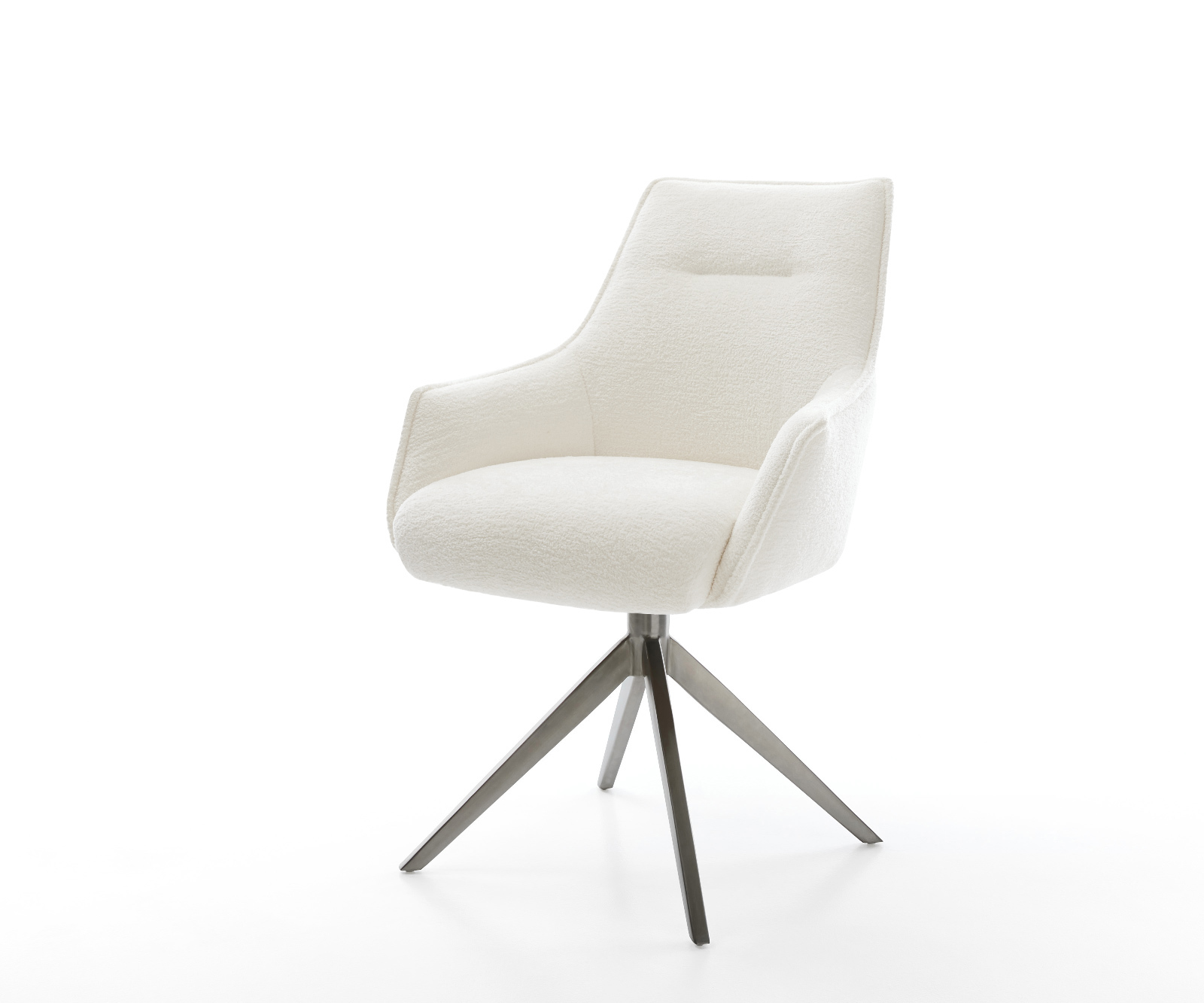 Étkezőszék Alja-Flex karfás bouclé puha bézs kereszt láb széles grafit 360° forgatható billenő zsákrugós