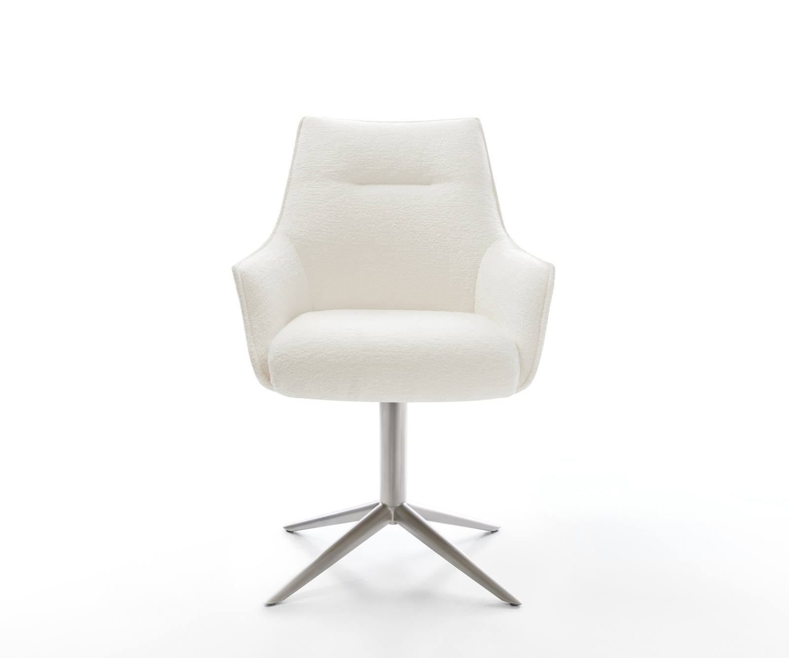 Étkezőszék Alja-Flex karfás bouclé puha bézs rozsdamentes acél kereszt láb 360° forgatható billenő zsákrugós matrac - Image 2