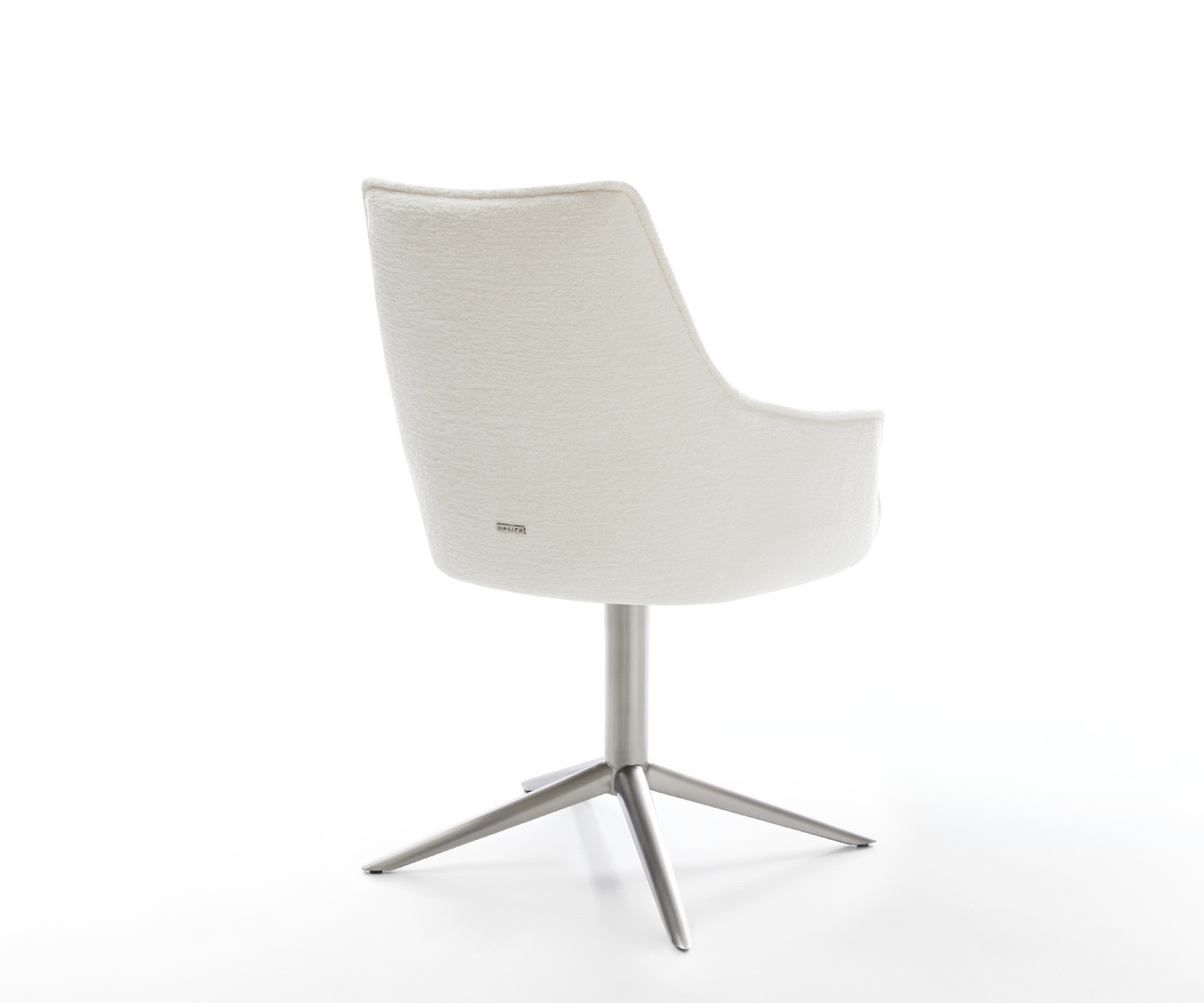 Étkezőszék Alja-Flex karfás bouclé puha bézs rozsdamentes acél kereszt láb 360° forgatható billenő zsákrugós matrac - Image 5