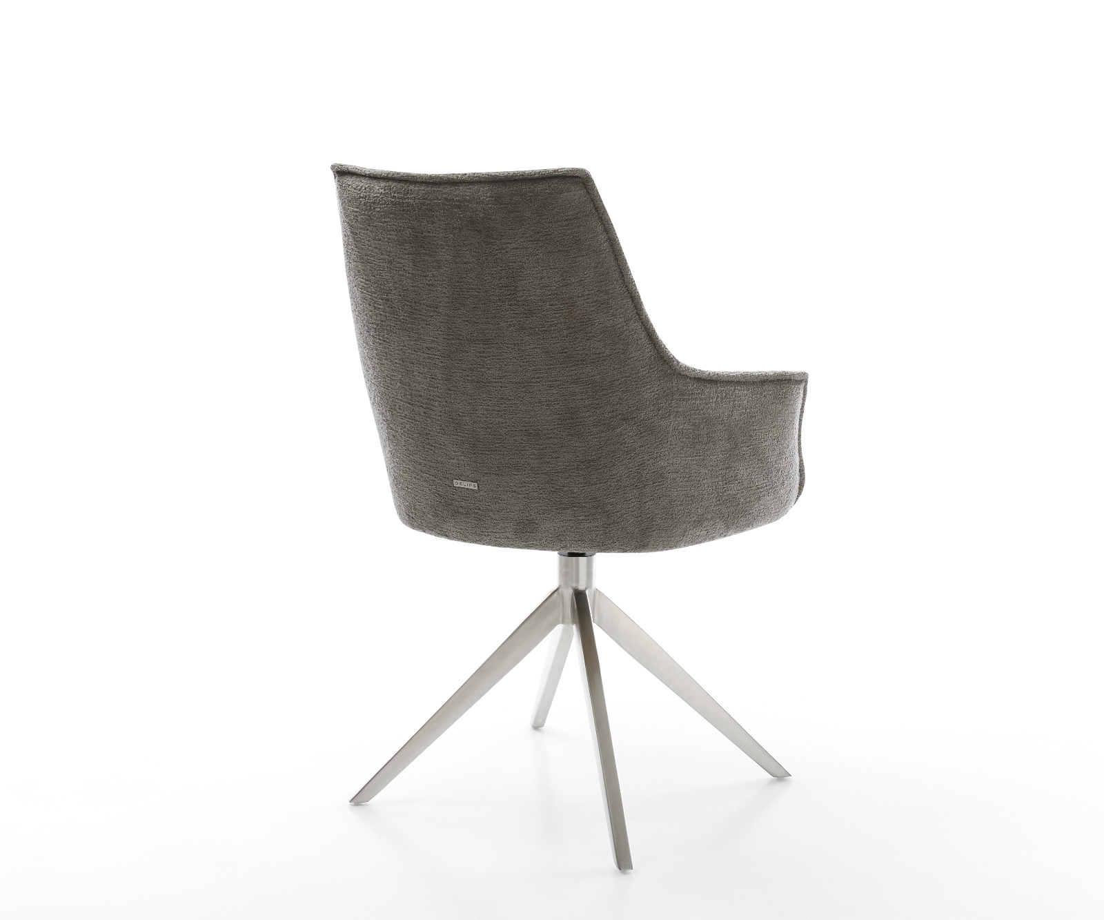 Étkezőszék Alja-Flex karfás bouclé puha sötét bézs kereszt láb széles rozsdamentes acél 360° forgatható billenő zsákrugós matrac - Image 5