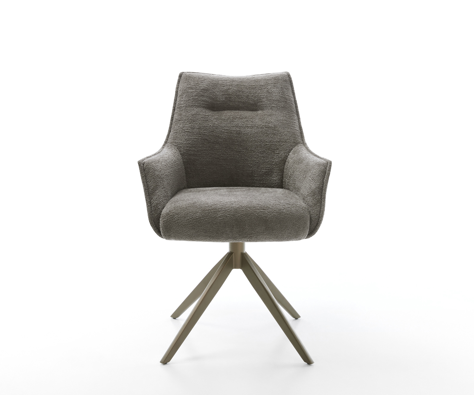 Étkezőszék Alja-Flex karfás bouclé puha sötét bézs kereszt láb széles titán színű 360° forgatható billenő zsákrugós matrac - Image 2