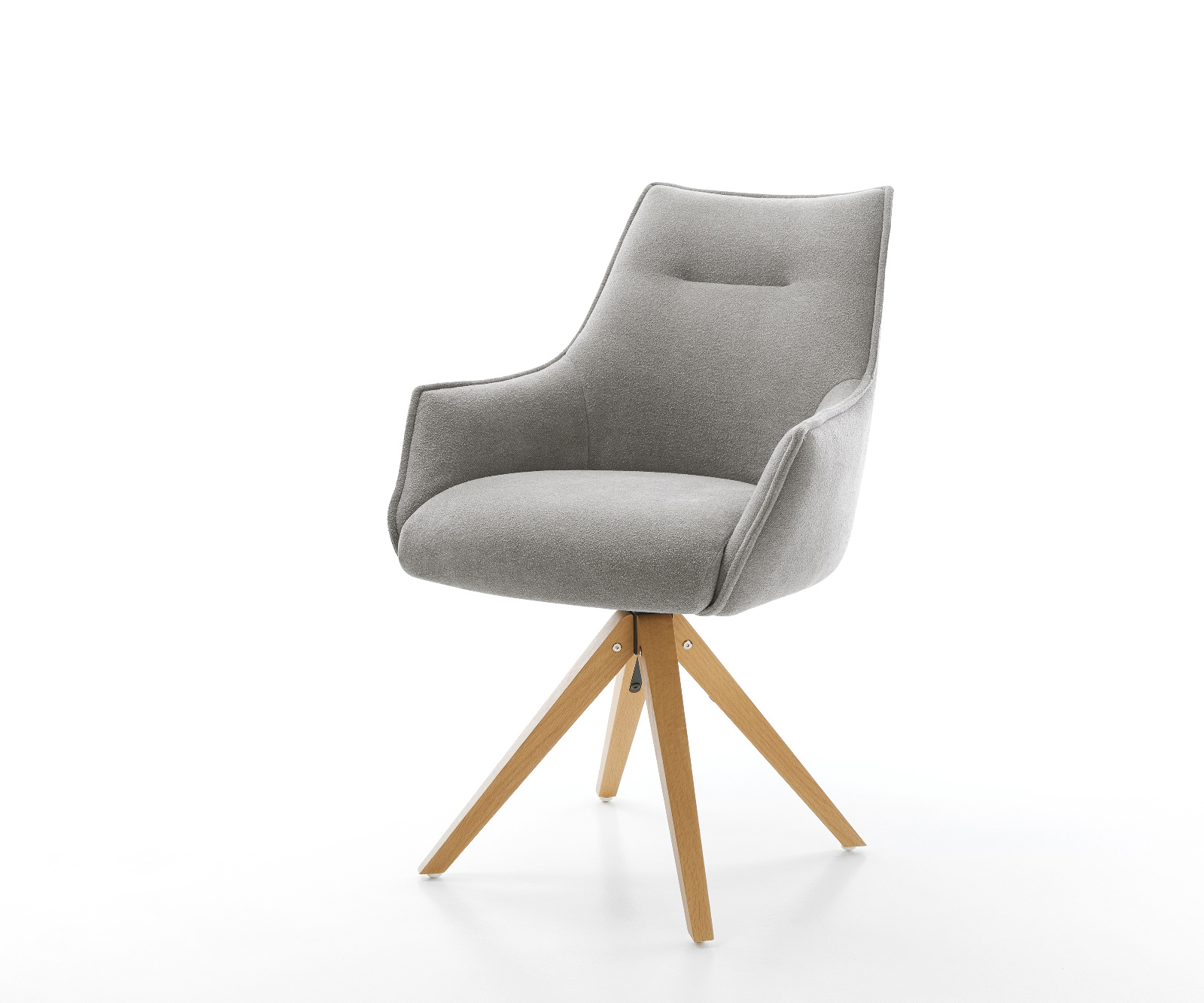 Étkezőszék Alja-Flex karfás strukturált szövet puha szürke fa láb szögletes természetes 180° forgatható zsákrugó