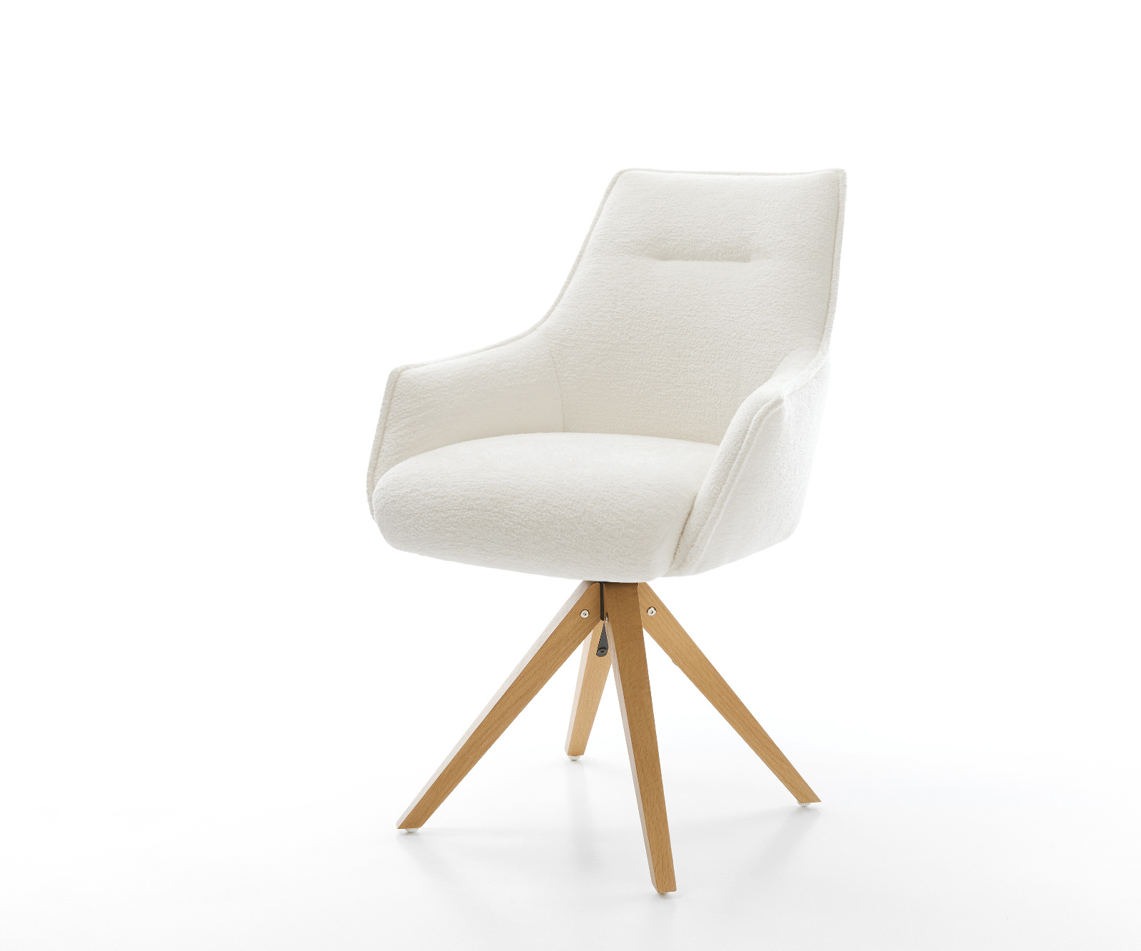 Étkezőszék Alja-Flex karfás bouclé puha bézs fa láb szögletes természetes 180° forgatható zsákrugós